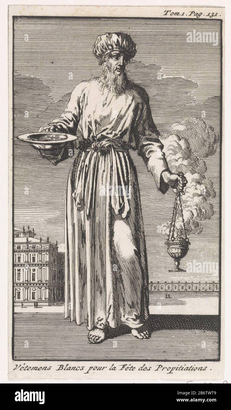 Prêtre en vestons liturgiques blancs appartenant au Grand Verzoendagles Habitudes d'or du Grand prêtre (objet titre) Type d'objet: Illustration du livre photo Numéro d'article: RP-P-1896-A-19368-236Catalogusreferentie: Van Eeghen 3347 Inscriptions / marques: Marque de collectionneur, verso, estampillée: Lugt 2228 Jan Piytier Fabricant: 1705 Caractéristiques physiques: Matériau de gravure: Technique du papier: Dimensions de gravure: Feuille: H 143 mm × W 83 mmToeliechtillustratie out: Cunaeus, Peter. La République des Héreux, 3 parties. Amsterdam: Pieter M. Banque D'Images