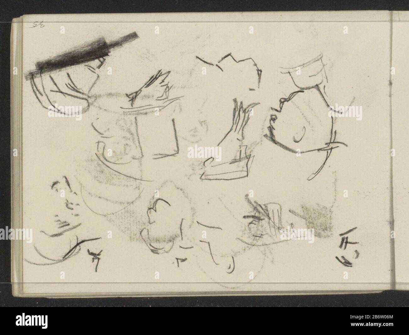 Hoofden met verschillende hoeden têtes avec un type d'objet chapeau différent: Croquis de la feuille Numéro d'article: RP-T-1935-145-24 (V) Description: Feuille 24 verso de croquis LXIV 29 bladen. Fabricant : artiste: Isaac Israel Lieu de fabrication: Amsterdam (possible ) Date: CA. 1886 - 1934 Caractéristiques physiques: Matière de craie noire: Craie de papier Sujet: Tête (humaine), tête (humaine) - AA - femelle figurine humaine équipement de tête: Chapeau Banque D'Images