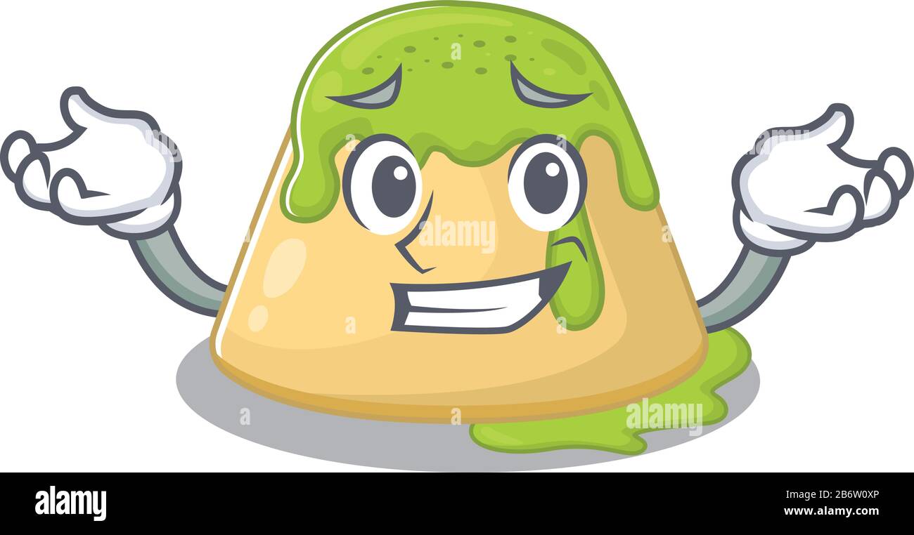 Le visage heureux du pudding vert thé mascotte style dessin animé Illustration de Vecteur