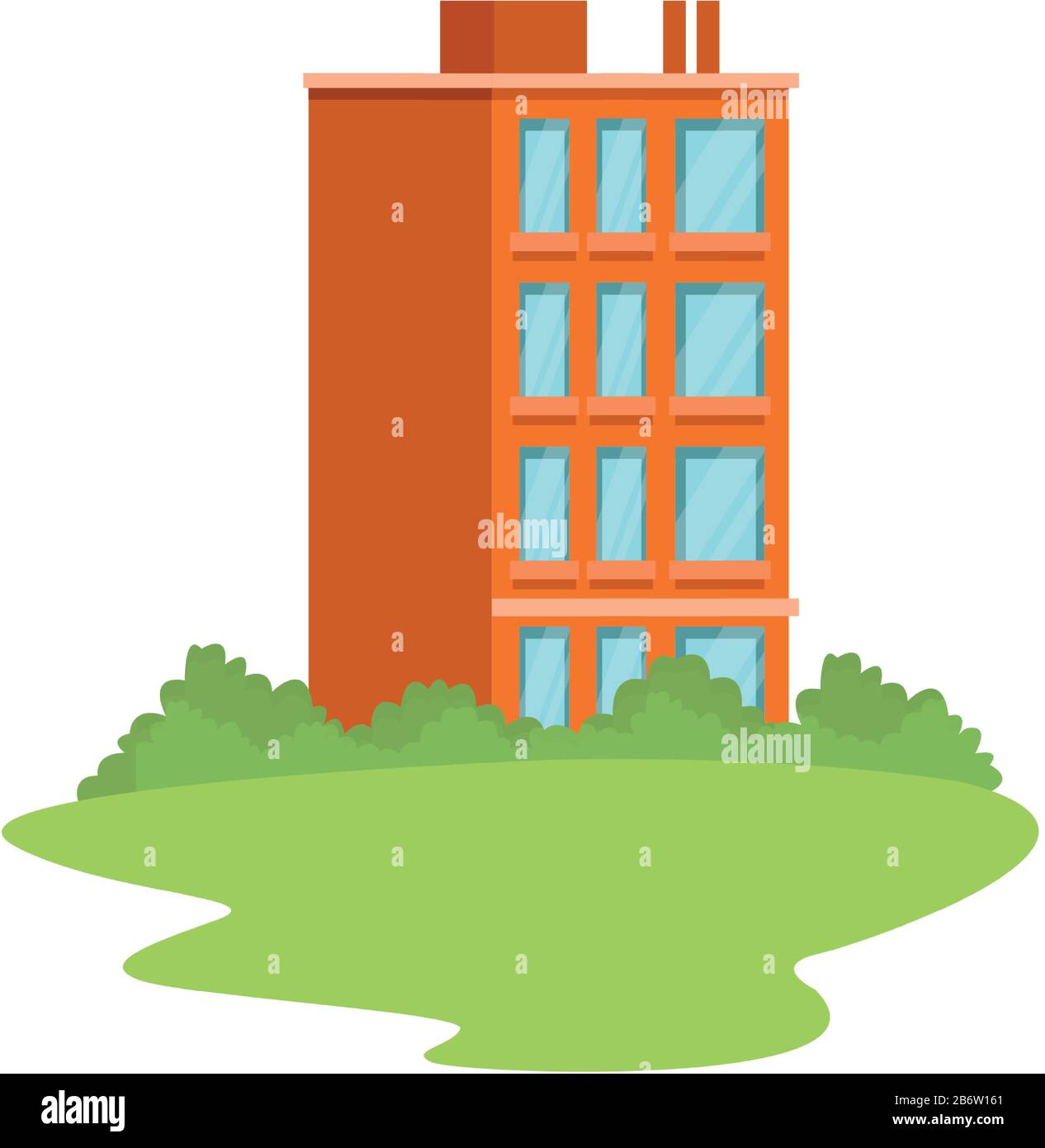 bâtiment avec fenêtres dans l'icône herbe Illustration de Vecteur