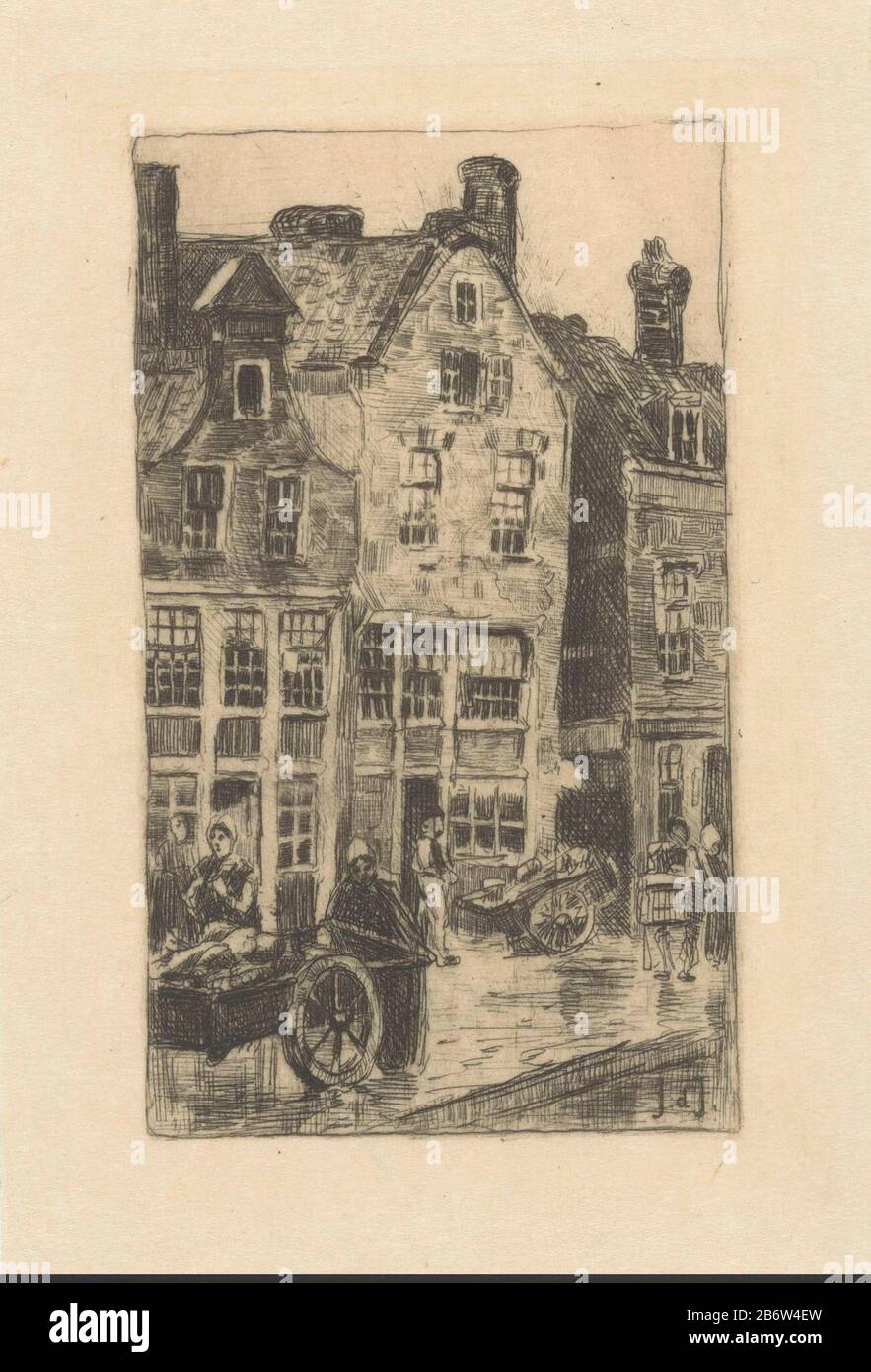 Huizen aan het Achterklooster dans la rue Rotterdam figure handkarren. Fabricant : printmaker Jan de Jong ( 1864-1901) (objet) Date: 1874 - 1901 matériau: Technique du papier: Gravure / mesure de la tonalité de la plaque: Bord de la plaque: H 120 mm × b 78 mm Objet: Chariot à main de rue où: Achterklooster Banque D'Images