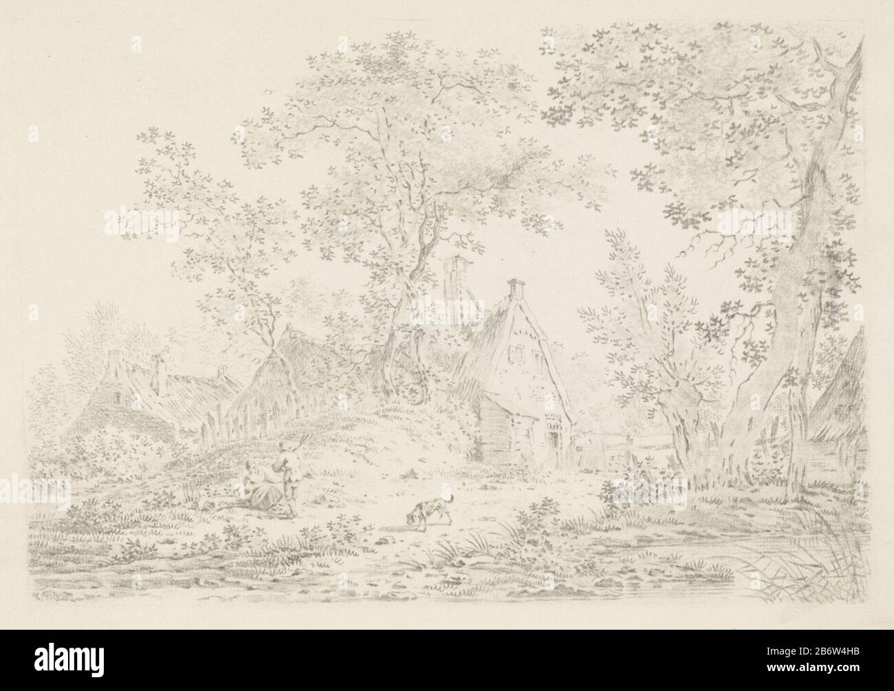 Huizen dans le Het bos Les maisons sont cachées parmi les arbres. Au premier plan se trouve une femme au sol. Avant elle se tient un homme avec une fourche sur son épaule. Au milieu, il y a un fond. Fabricant : machine à imprimer: Pieter Bartholomeusz. Barbier Lieu de fabrication: Haarlem Date: 1809 - 1837 Caractéristiques physiques: Lithographie matériau: Technique du papier: Lithographie (technique) Dimensions: Feuille: H 250 mm × W 350 mm Objet: Paysages (+ paysage avec chiffres, étalage) instruments agricoles: Ferme de fourche (bâtiment) Banque D'Images