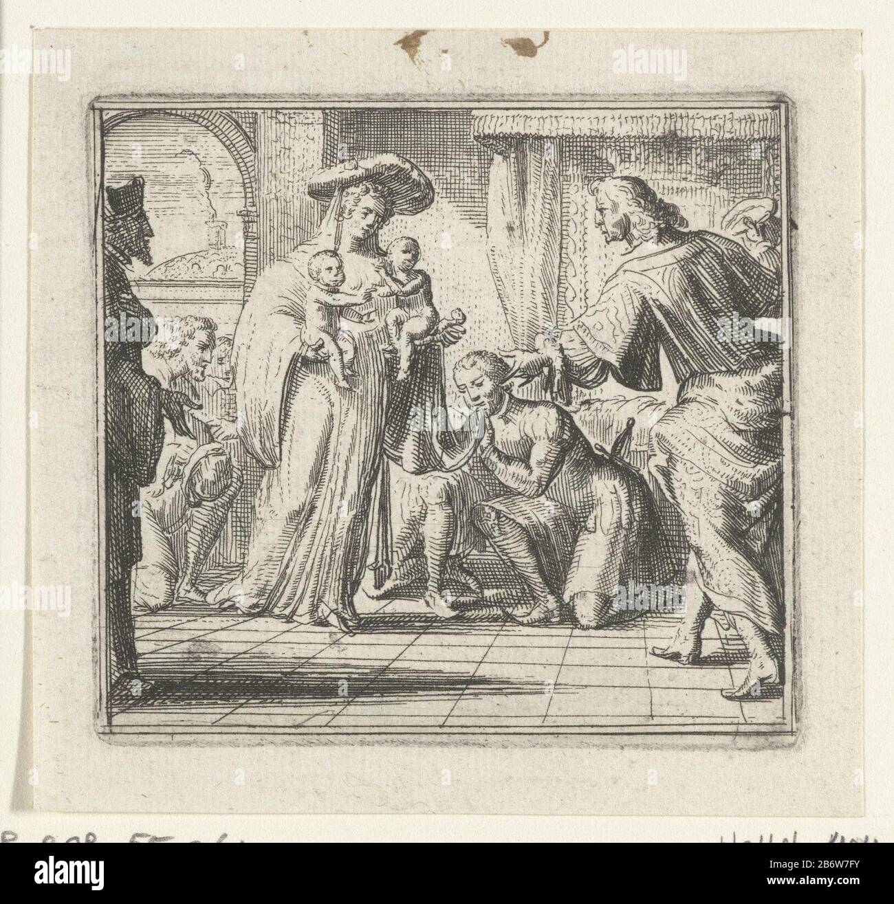 Illustration voor de Decamerone van Boccaccio Illustration pour le Decameron de Boccaccio, histoire XXVIII. Gillette de Narbonne portant un bébé sur chaque bras et le comte de Rouillon est sur le bord de ses pieds werpen. Fabricant : printmaker: Romeyn de Hooghe à son propre design: Romeyn de Hooghe (attribué à) Lieu de fabrication: Pays-Bas Date: 1697 Caractéristiques physiques : matière de gravure: Technique du papier: Dimensions de gravure: Bord de la plaque: H 73 mm × 79 b mmToelieliechtingillustratie pour: Contes et nouvelles le Bocace Florentin. Bibliothèque de traduction, 2 pièces, Amsterdam, George Gallet, 1697. Suivant Banque D'Images