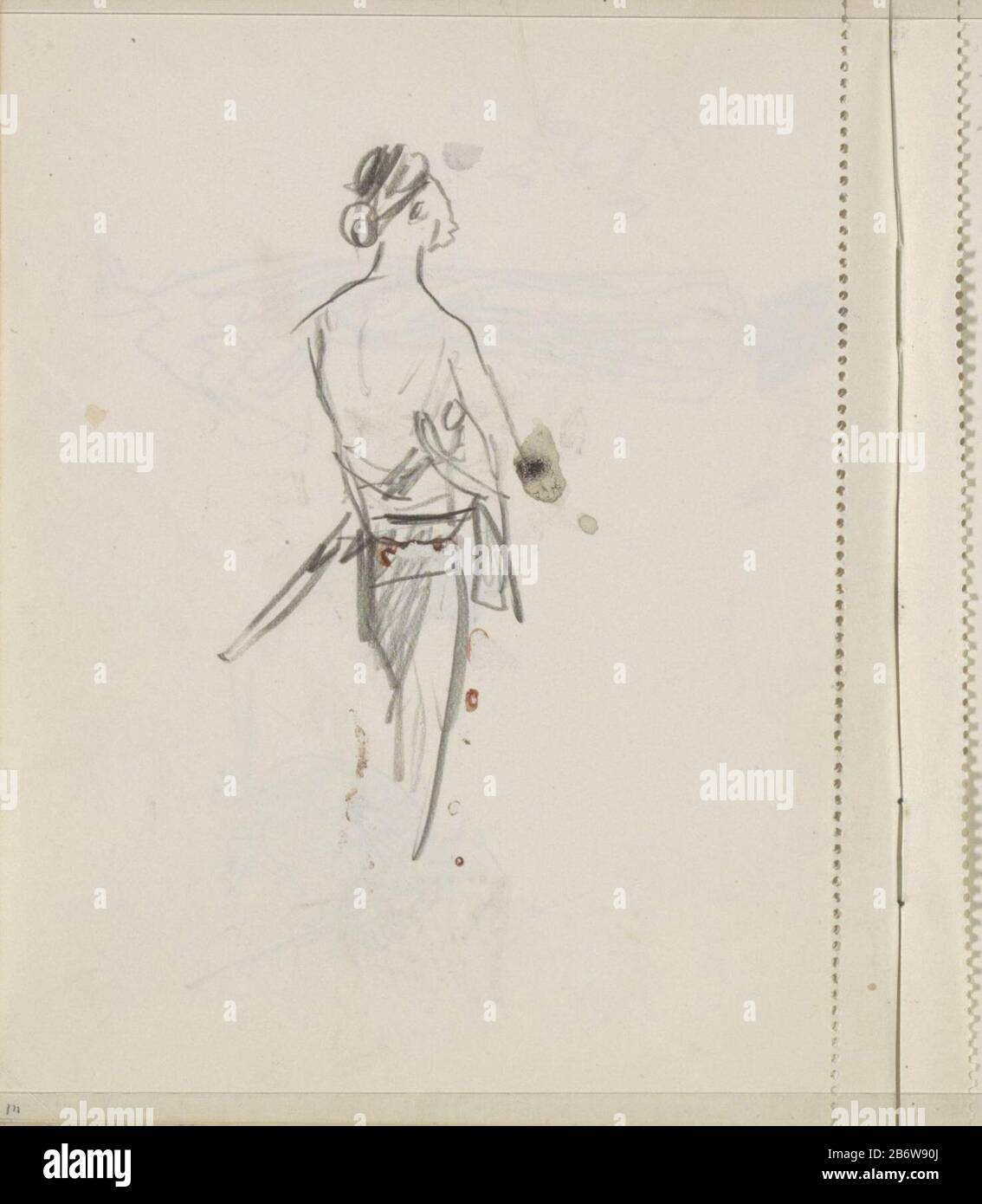 Indonésiische homme a rencontré een zwaard, op de rug gezien Page 111 d'un croquis avec 67 bladen. Fabricant : artiste Marius Bauer Lieu de fabrication: Indonésie Date: 1925 Caractéristiques physiques: Noir craie matière: Papier craie Sujet: Asiatique courses et personnes costume folklorique, costume régional de costume hacking et armes de throud: Épée Banque D'Images