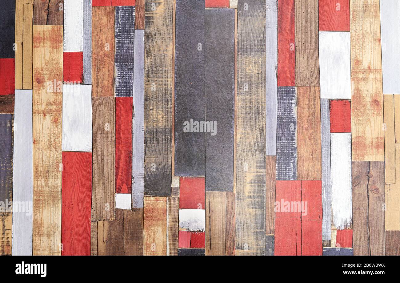 Mosaïque de bois texturée et colorée de la table. Vue de dessus Banque D'Images