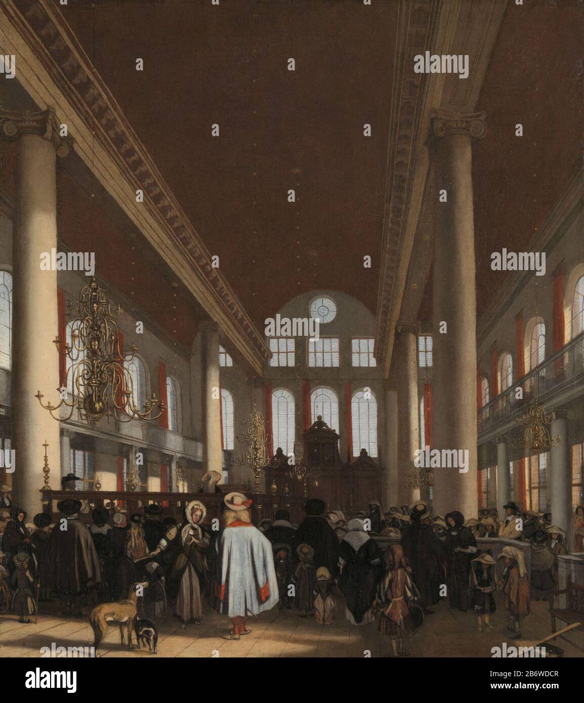 Intereur van de Portugese synagoge te Amsterdam, SK-A-3738 intérieur de la synagogue portugaise à Amsterdam Type d'objet: Peinture Numéro d'article: SK-A-3738 Inscriptions / marques (anciennement signées et datées) Description: Intérieur de la synagogue portugaise à Amsterdam pendant un service juif. Au premier plan, un groupe de spectateurs avec enfants et honneur. Fabricant : peintre Emanuel de Witte Date: 1680 Caractéristiques physiques: Huile sur toile: Toile d'huile Dimensions: H 110 cm. B × 99 cm. Objet: Église (extérieur) la synagogue (bâtiment de l'arbre et lieu de culte  religio juif Banque D'Images