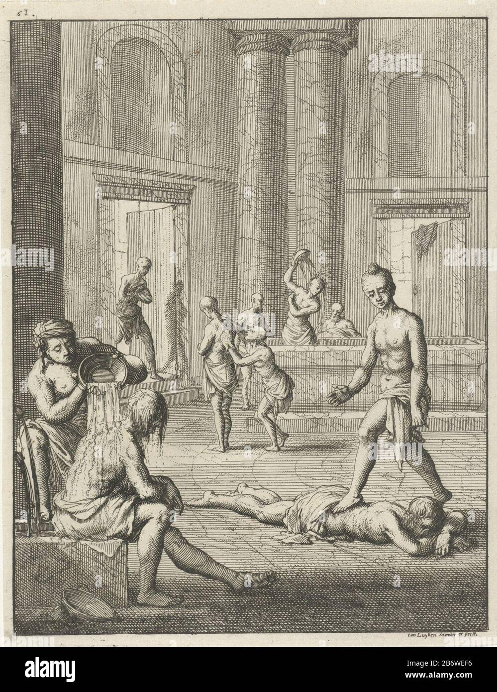 Intereur van een Turks badhuis waar massages plaatsvinden Imprimer Haut gauche numéroté 51 . Fabricant : printmaker Jan Luyken (bâtiment classé) dans son dessin: Jan Luyken (bâtiment classé) éditeur: John Bouma Lieu de fabrication: Amsterdam Date: 1681 Caractéristiques physiques: Matériel de gravure: Technique du papier: Dimensions de gravure: Feuille: H 173 mm × W 132 mmTopelichtingebatie incluse dans la partie I: Thevenot, Jean de. Voyage mémorable et très précis du seigneur le Thevenot. Amsterdam : John Bouman, 1681-1682. Objet: Salle de bains publique du bain turc' Banque D'Images