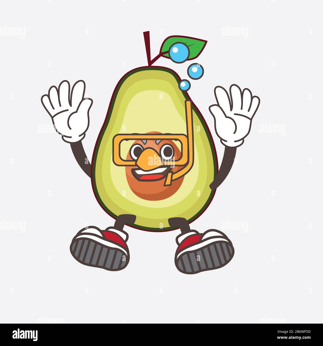 Une illustration du personnage de mascotte de dessin animé De Fruits avocat portant des lunettes de plongée Banque D'Images