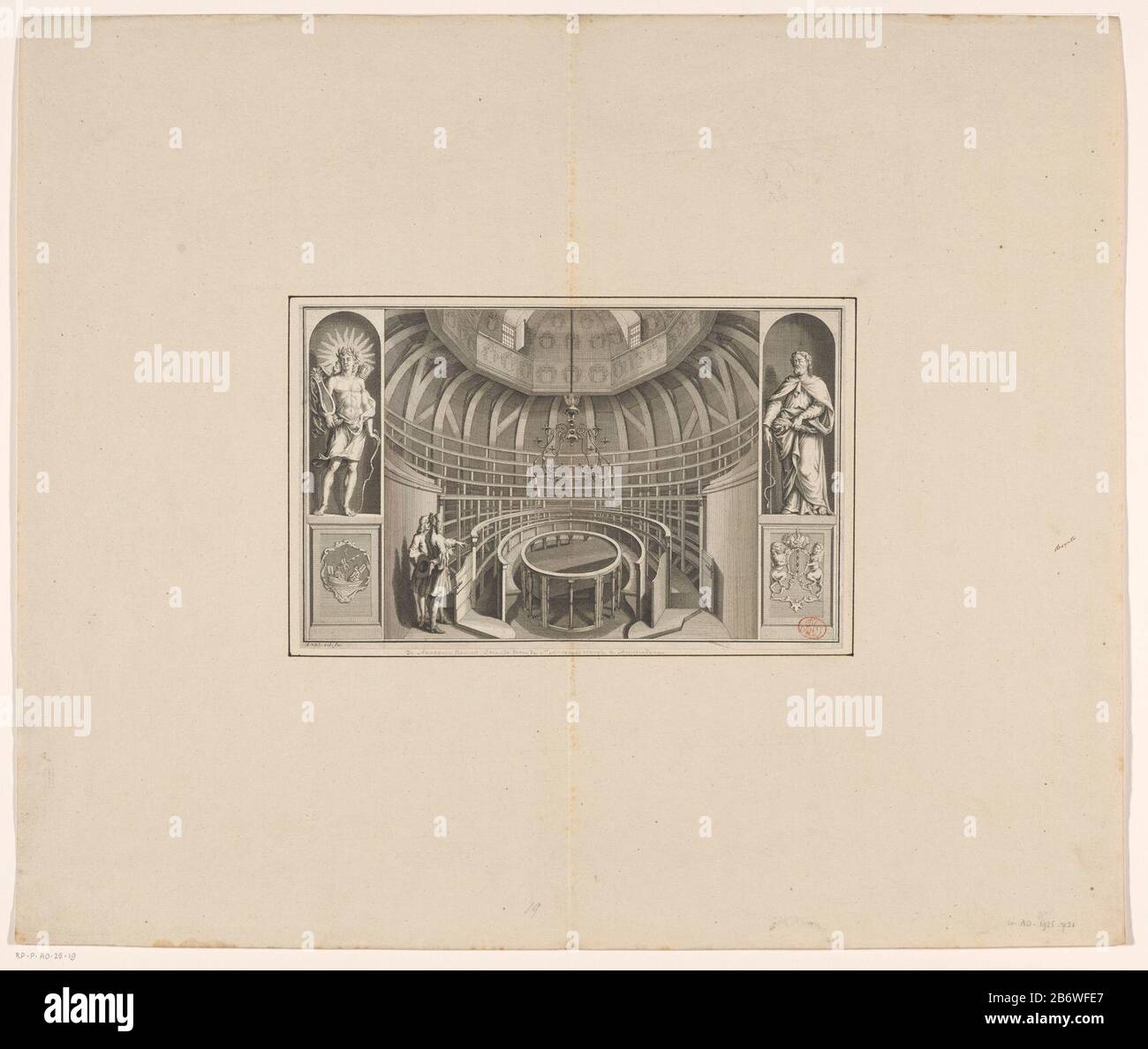 Intereur van het Theatrum Anatomicum à de Waag op de Nieuwmarkt te Amsterdam intérieur du Theatrum Anatomicum (théâtre anatomique) à Waag au Nieuwmarkt (St. Anthony Waag) À Amsterdam. A gauche une statue d'Apollon et sous le sceau de la ville. A droite une statue d'Aesculapius et sous les bras de la ville. Dans le hall, deux manfigurines. Fabricant : Print Maker: Adolf van der Laan (indiqué sur l'objet) au dessin de: Adolf van der Laan (indiqué sur l'objet) Lieu de fabrication: Amsterdam Date: 1716 - 1742 matériau: Technique du papier: Gravure / engraa (procédé d'impression) Dimensions: Feuille: H 2 Banque D'Images