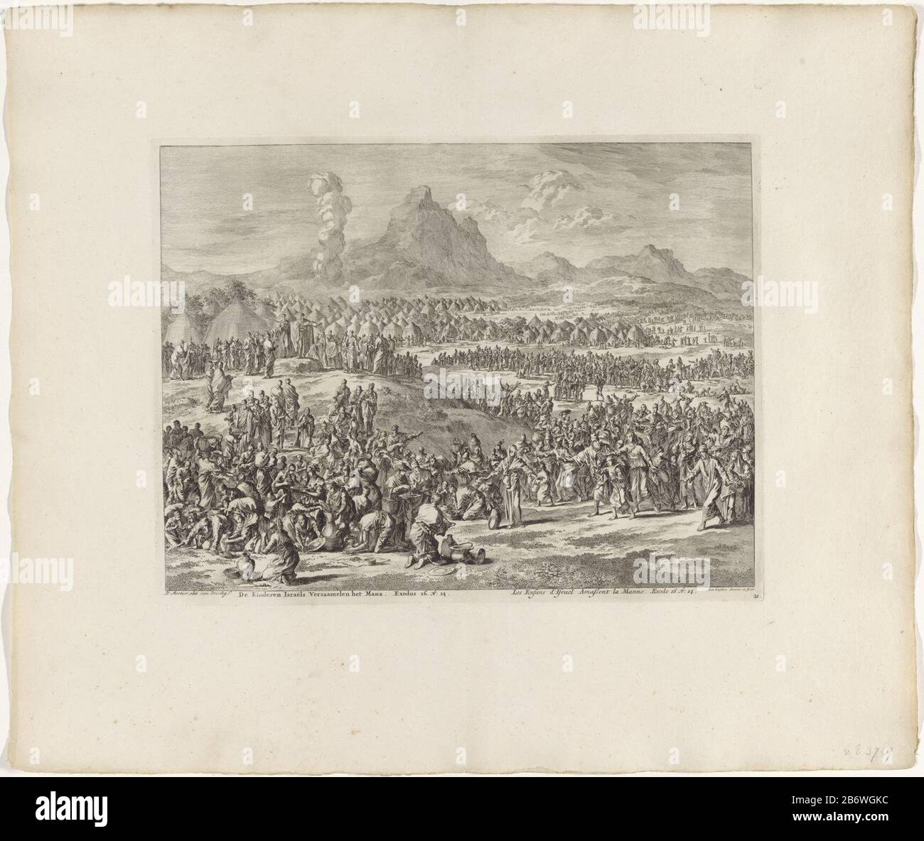 Les Israélites qui rassemblent la manna dans des pots et des paniers . Le milieu gauche Moïse avec son personnel et Aäron. Fabricant : printmaker Jan Luyken (bâtiment classé) Editeur: Pieter Mortier (I) (bâtiment classé) fournisseur de privilège inconnu (propriété listée) Lieu de fabrication: Amsterdam Date: 1708 Caractéristiques physiques: Matière de gravure: Technique du papier: Dimensions de gravure: Bord de la plaque: H 342 mm × W 445 mmToelieliechtingetrain pour: Icones Biblicae Veteris Et Novi Testamenti, Amsterdam Pieter Mortier, 1708. Objet: La collecte de manna (dans des paniers et des pots) Banque D'Images