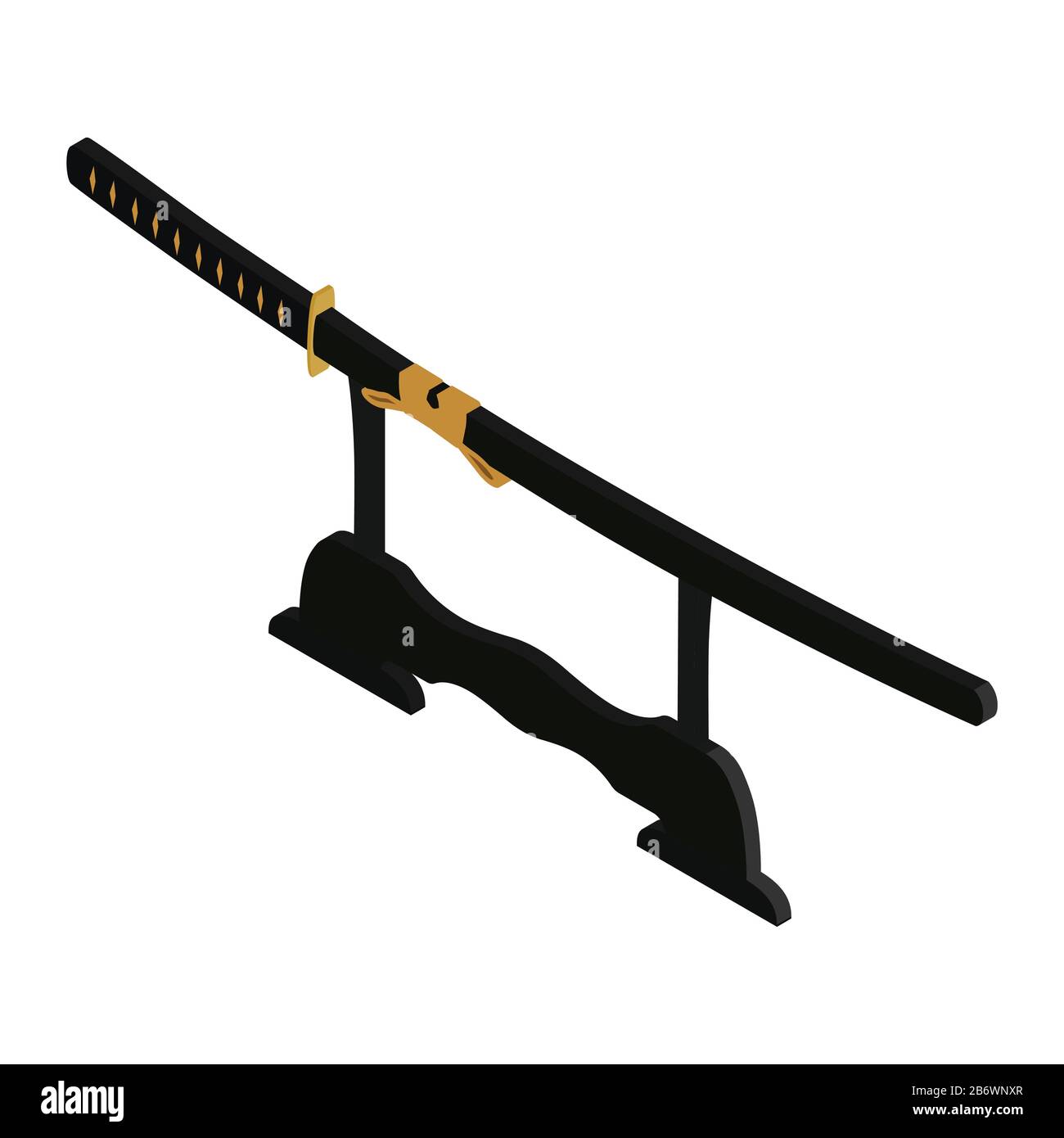 Illustration vectorielle épée de katana japonaise dans le scabbard sur le support d'épée, rack . Épée de Samurai, arme traditionnelle Illustration de Vecteur
