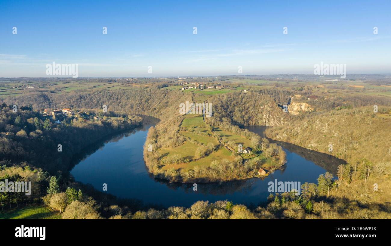 France, Indre, Berry, Vallée de Creuse, Badecon le PIN, Creuse (vue aérienne) // France, Indre (36), Berry, vallée de la Creuse, Badecon-le- Banque D'Images