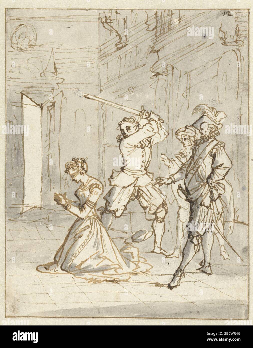 Joachim Carpitzo laat zijn vrouw onthoofden Joachim Carpitzo a laissé tomber sa femme pour adultère. Pré-dépouille. Fabricant : artiste: Jan Luyken Date: 1697 - 1699 Caractéristiques physiques: Stylo à encre brune, pinceau et gris: Technologie de l'encre de papier: Dimensions du stylo / pinceau: H 171 mm × W 135 mm Objet: Peine de mort, bourreaux de mort violente par le beheadingadultère réengedHistorical personne (CARPITZO, Joachim, épouse ou) - scène directement liée à la vie ou à la vie-histoire (CARPITZO, Joachim, épouse ou) Qui: Joachim von Carpzov Banque D'Images
