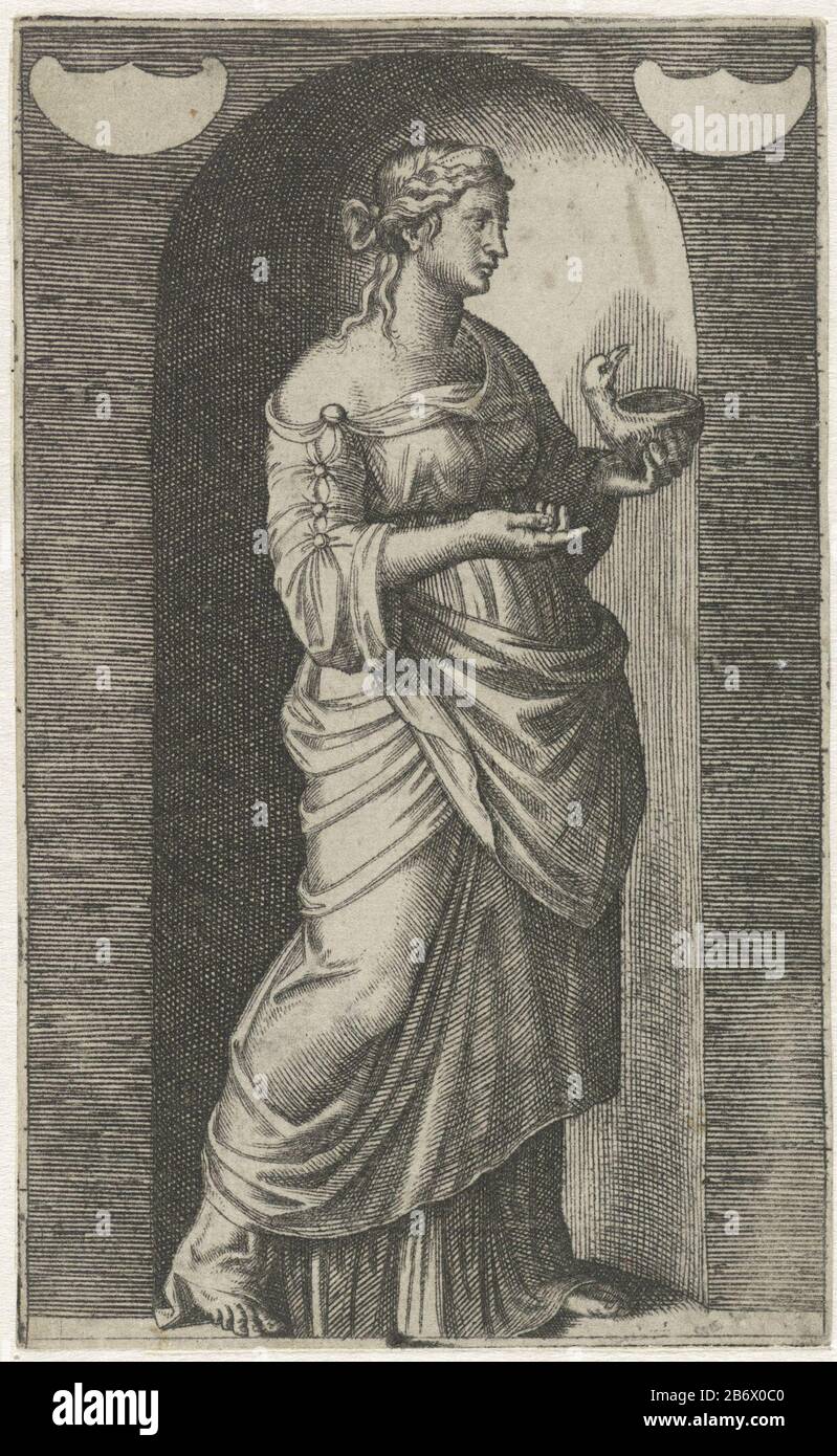 Jonge vrouw met voorwerp dat lijkt op vogel Goden en muzen en jonge vrouwen (serietitel) Jeune femme avec objet ressemblant aux dieux et aux muses d'oiseaux et aux jeunes femmes (titre de la série) Type de propriété: Photo Numéro de l'article: RP-P-OB-11.931Catalogusreferentie: Bartsch 274 Fabricant : printemaker Marc Antonio Rondar design: Rafael Italie lieu de fabrication: 1511 - 1520 Caractéristiques physiques: Matériel automobile: Papier technique: Engrala (impression) Dimensions: Feuille: H 128 mm × W 80 mmToelichtingPrent fait partie de la série de seize tirages avec Apollo, Minerva, muses et d'autres femmes conçues par Raphael. Di Banque D'Images