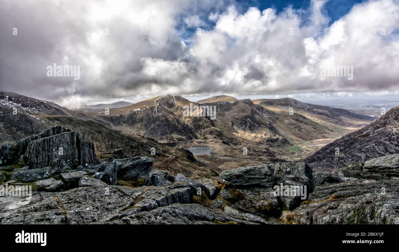 Vue du Tryfan Snowdonia North Wales Banque D'Images