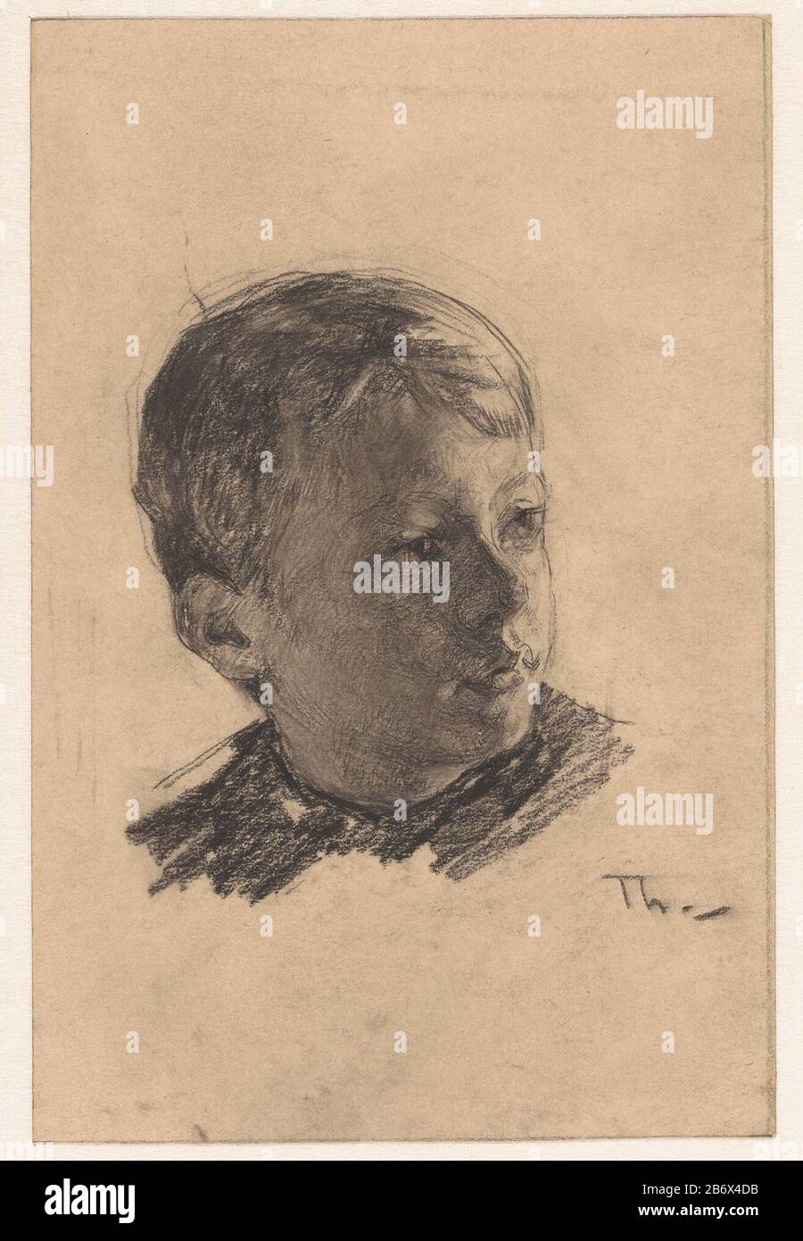 Jongenskop Young Head Type de bien: Dessin Numéro d'objet: RP-T 1932-65 Fabricant : artiste Willem Bastiaan Tholen Date: 1870 - 1931 Caractéristiques physiques: Matière de craie noire: Craie de papier Dimensions: H 205 mm × W 136 mm Banque D'Images