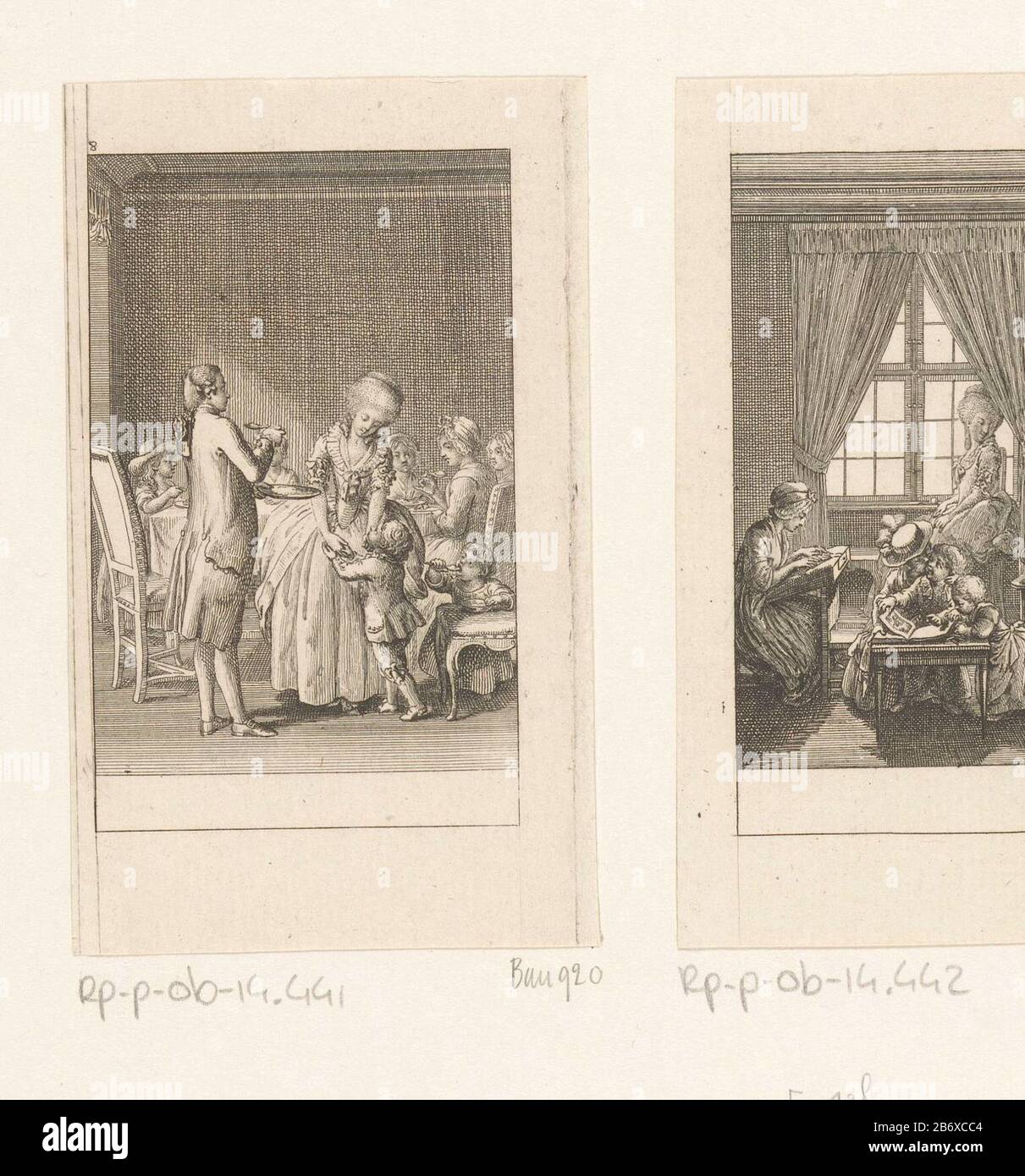 Julie en St Peux bij het salle à manger, porte d'anneau Julies kinderen Haut gauche numérotée 8. Fabricant : printmaker Daniel Nikolaus ChodoWie: Ckinaar propre conception: Daniel Nikolaus ChodowieckiPlaats fabrication: Berlin Date: 1782 Caractéristiques physiques: Gravure; matériau d'épreuvage: Technique du papier: Gravure Dimensions: Feuille: H 104 mm (tôle intérieure coupée) × W 62 mm (tôle intérieure coupée) Remarques Faites pour le Neue Héliose de Jean-Jacques Rousseau. Plus tard est utilisé pour : almanac généalogique pour l'année 1783. Berlin: SN, 1782. Objet: Repas du soir, dîner, dîner, souper de la mère et de l'enfant (en), femme et enfant (en) (fa Banque D'Images