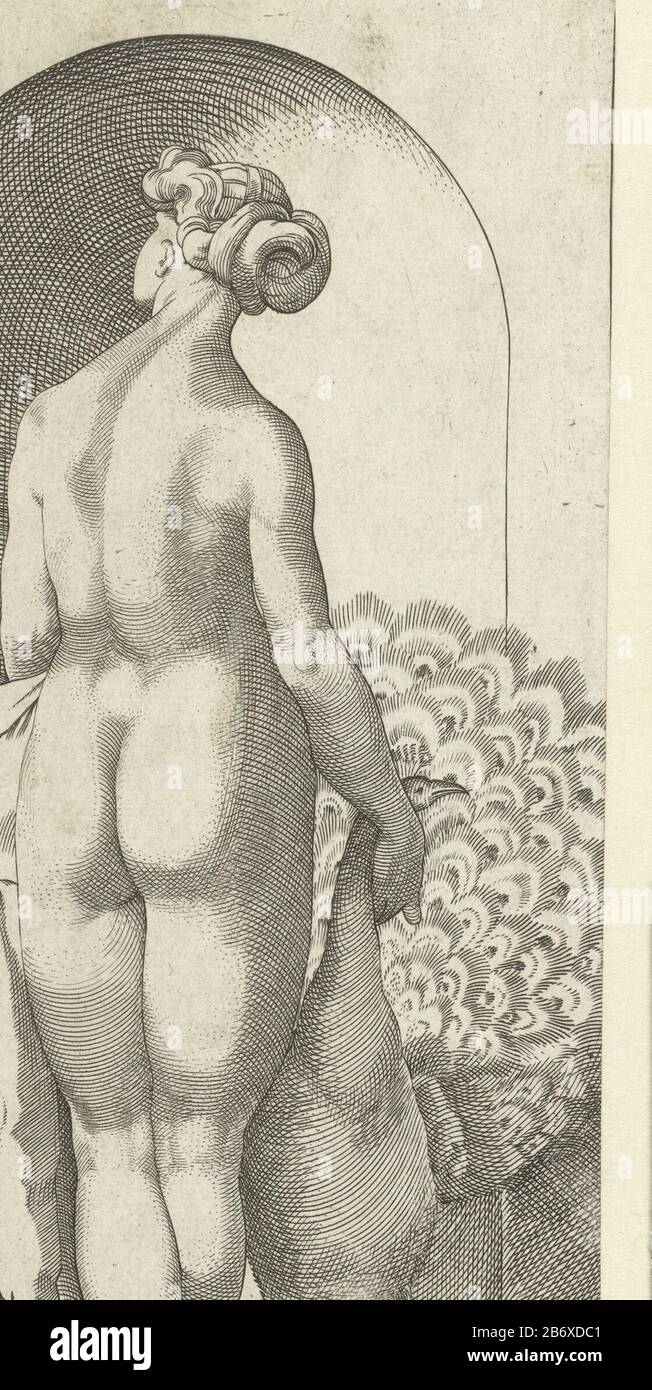 Juno en een pauw Goden en Godinnen (servietitel) Juno, la sœur et la femme de Jupiter, avec son attribut paon. Parmi le spectacle est intitulé et Soror et CONIVNX Iovis est SATVRNIA IUNO. Copie d'une copie de Giovanni Jacopo Caraglio Fabricant : machine à imprimer: Jacob Binck (indiqué sur l'objet) à imprimer par: Giovanni Jacopo CaraglioPlaats fabrication: Allemagne Date: 1530 Caractéristiques physiques: Matière de prise: Papier technique engrala (impression) mesures: Feuille: H 212 mm × b 108 mm Objet: (Histoire de) Juno (Hera) Banque D'Images