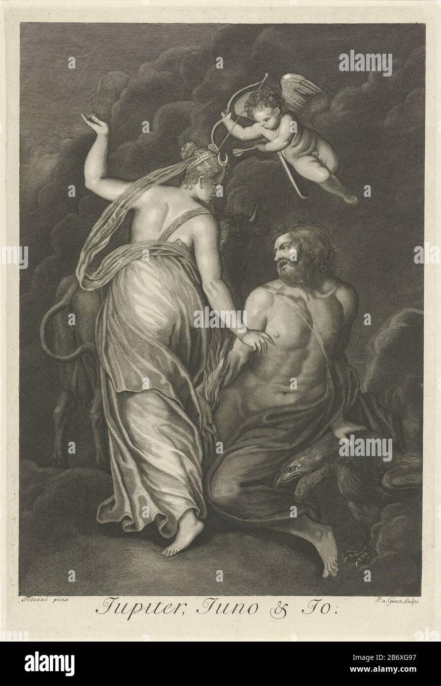 Jupiter, Juno en Io (objet titel op) Mythologische liefdesverhalen (serietitel) au premier plan Jupiter et Juno. Cupid volant au-dessus d'eux. En arrière-plan Io, bien-aimé de Jupiter par Jupiter en une vache blanche est changé en verbergen. Fabricant sa femme, printmaker: Pieter van Gunst (propriété cotée) à peindre par Titian (propriété cotée) Lieu Fabrication: Amsterdam Date: 1659 - 1731 Caractéristiques physiques: Matière de prise: Technique du papier: Engraa (procédé d'impression) mesures: Bord de la plaque: H 425 mm × W 290 mm Objet: Amoureux de l'axe Jupiter et Juno (histoire de) Cupid, Amor (Eros) Banque D'Images