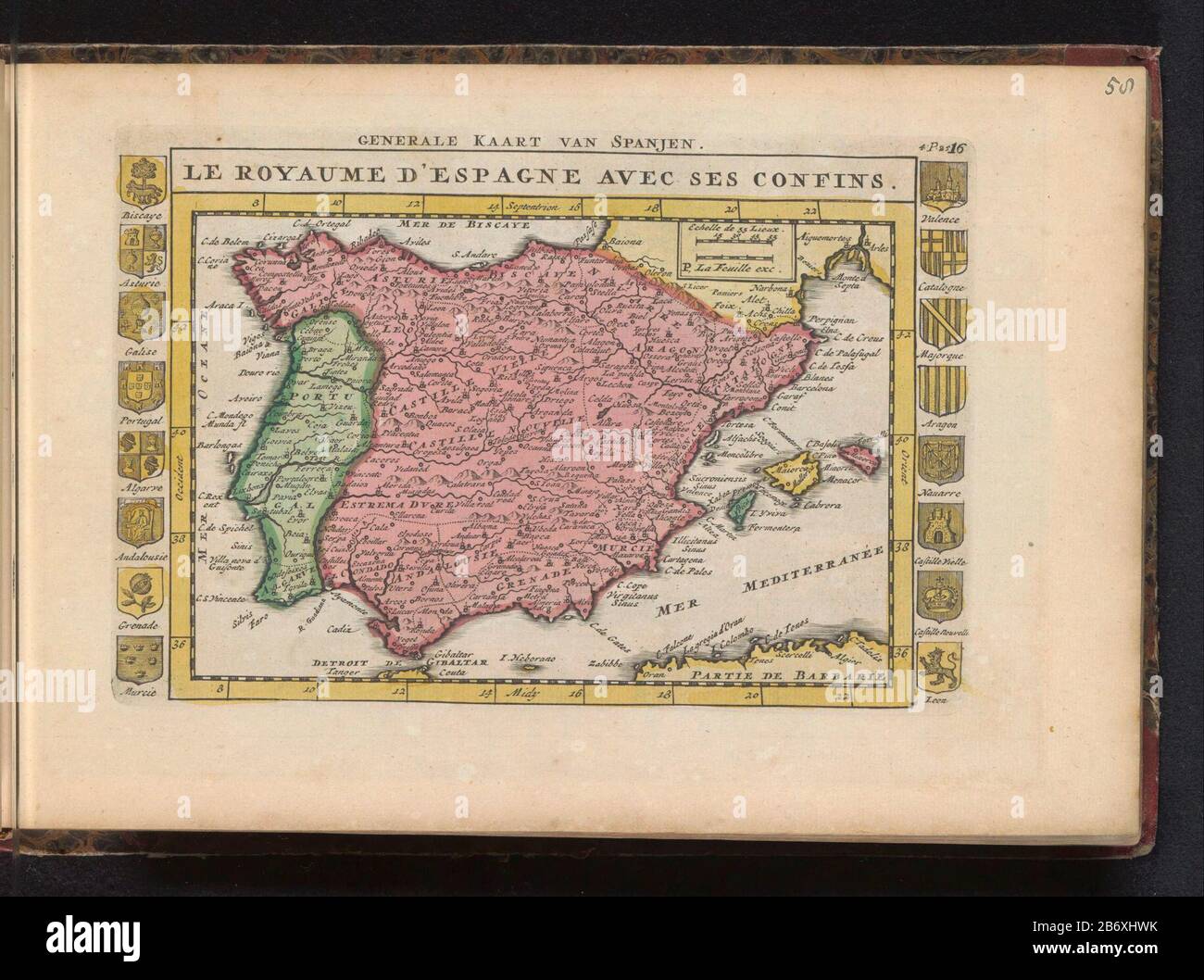 Kaart Van Spanje Generale Kaart Van Spanjen Le Royaume D Espagne Avec Ses Confins Objet Titel Op Carte De L Espagne Et Du Portugal Des Deux Cotes Seize Parties Du Pays Partie D Un Atlas