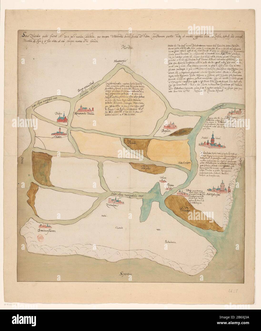 Carte de Zélande comme la région aurait vu environ 600 Willibrord et a ensuite converti les habitants au christianisme. Orientation : Nord. Fabricant : artiste: Anonyme Date: 1650 - 1749 Caractéristiques physiques: Crayon, stylo et couleur marron et pinceau matériel: Papier crayon encre technologie: Stylo / pinceau Dimensions: Feuille: H 576 mm × W 517 mmToelichtVolgens l'inscription a copié cette carte au monastère d'Egmond trouvé carte. Voir aussi RP-P-AO-15-13 A-3 Sujet: Cartes de pays ou de régions distincts où: 600 - 600 Banque D'Images