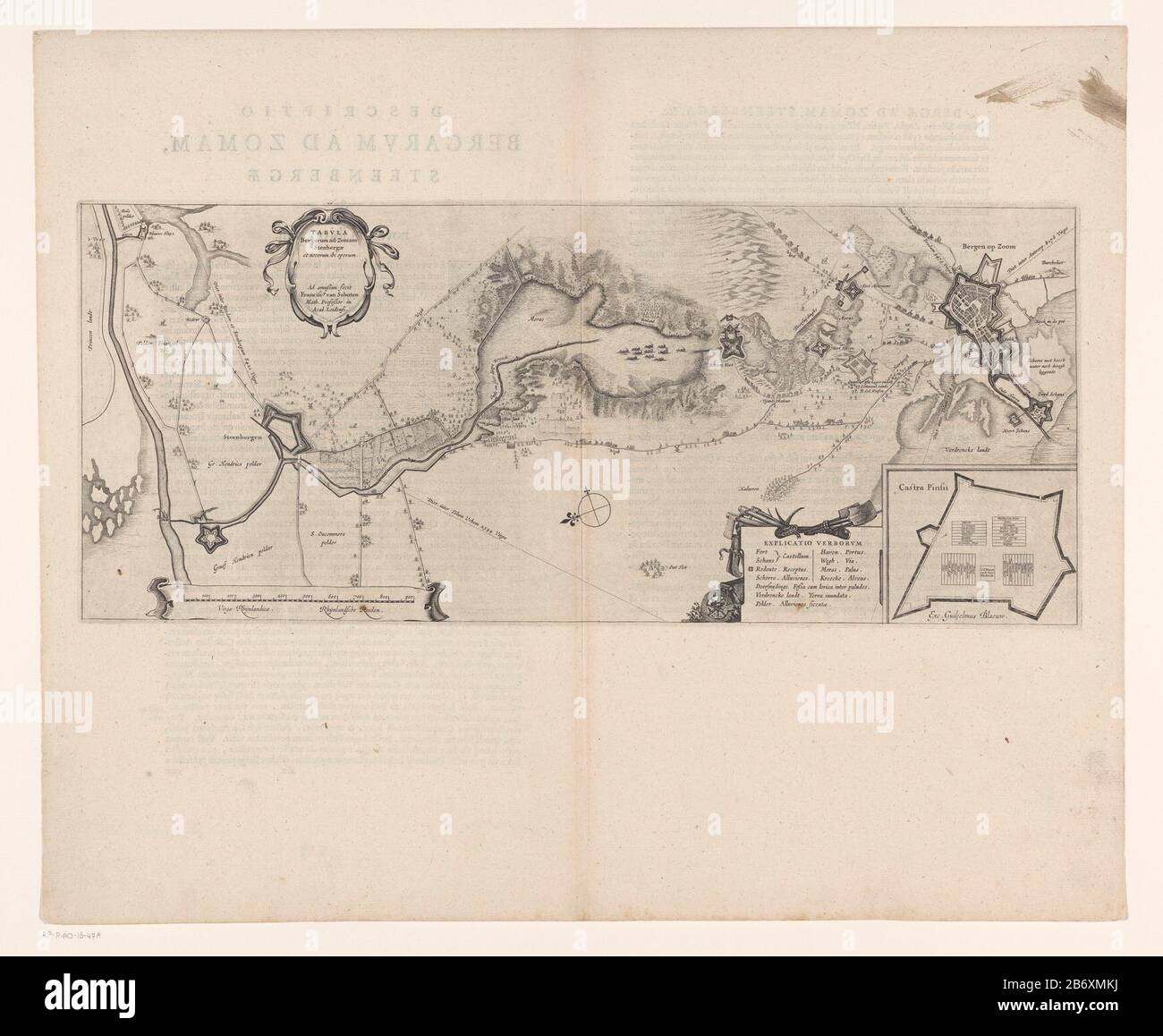 Kaart van het Beleg van Bergen op Zoom, 1622 Tabula Bergarum ad Zomam Stenbergae et novorum ibi operum (titel op object) carte du siège de Bergen op Zoom, 1622Tabula Bergarum ad Zomam Stenbergae et novorum ibi operum (title object) Type de bien: Imprimer carte Numéro de l'objet: RP-4716-Ao-Ao-4722: 2FMH 1565-eAtlas van Stolk 1650-5Holllstein Néerlandais Note: Non spécifié description: Carte du siège manqué de Bergen op Zoom par l'armée espagnole sous Spinola et Velasco, 18 juillet - 3 octobre 1622. Au-dessus de gauche le titre cartouche. Paris en bas à droite avec le plan du fort Pins Banque D'Images