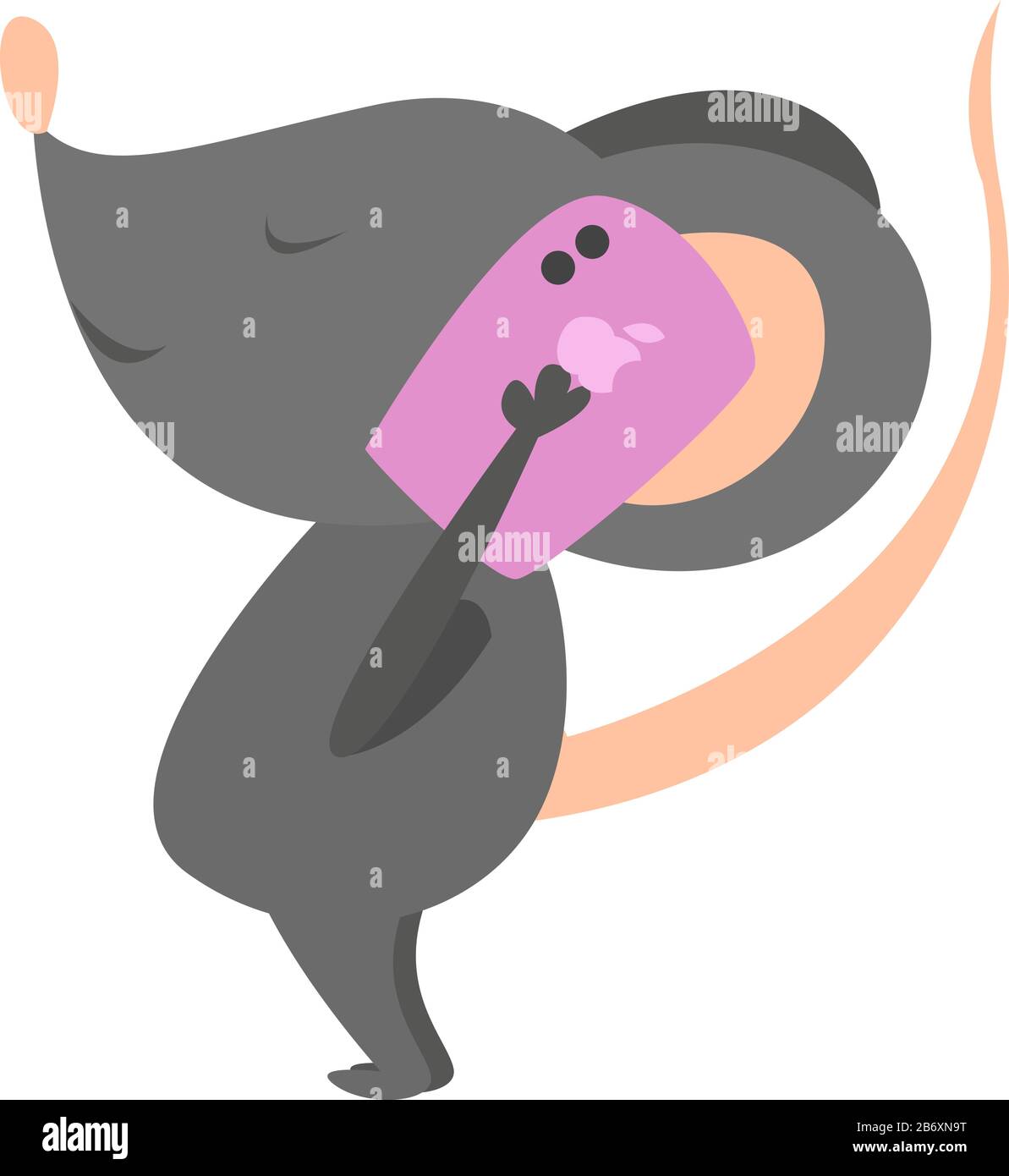 Souris avec téléphone, illustration, vecteur sur fond blanc. Illustration de Vecteur