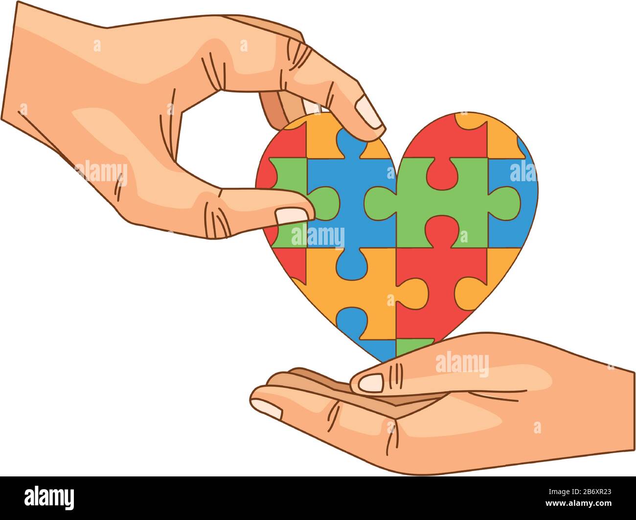 mains humaines avec des pièces de jeu de puzzle de coeur Illustration de Vecteur