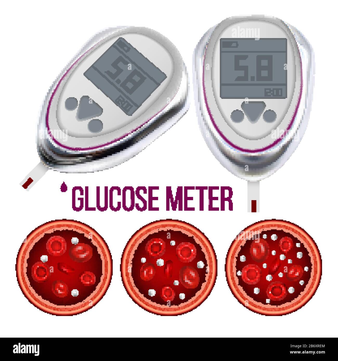 Glucomètre Et Niveau De Sucre Dans Le Vecteur Sanguin Illustration de Vecteur