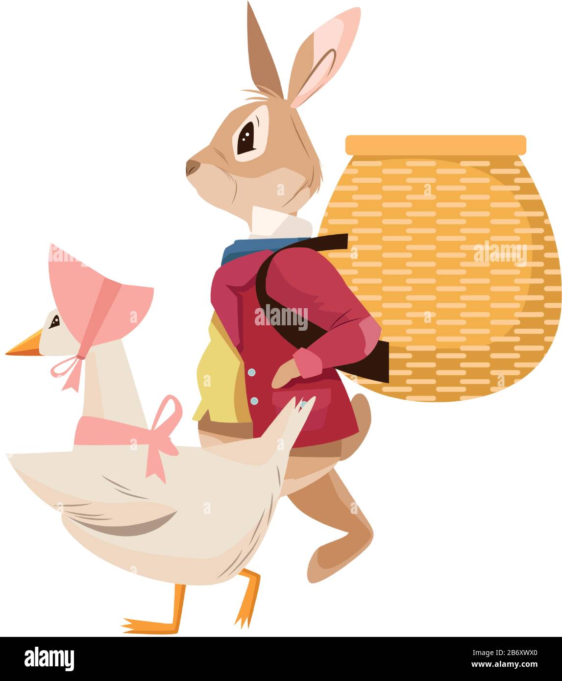 mignon canard maman avec des personnages de pâques de lapin Illustration de Vecteur