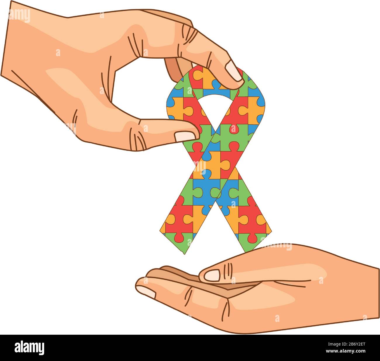 ruban de campagne de levée des mains avec pièces de jeu de puzzle Illustration de Vecteur