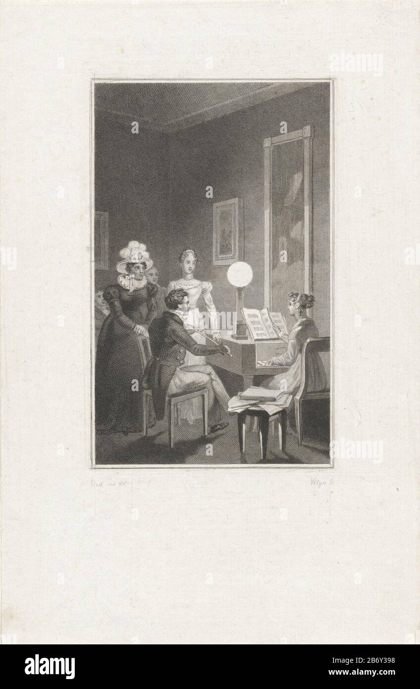 Kamerorkest met piano en viool une femme derrière un piano et un homme jouant un violon à l'intérieur. Écoutez quatre chiffres. Le piano est une lampe. Fabricant : printmaker: Philip Vellum (propriété cotée) au dessin A. Elink Strong Jr. (Propriété cotée) Lieu de fabrication: Pays-Bas Date: 1797 - 1836 Caractéristiques physiques:. Gravure et engrement matériel: Technique du papier: Gravure / engrun (processus d'impression) Dimensions: Feuille: H 229 mm × W 149 mm Objet: Petit groupe de musiciens, orchestre de chambre, éclairage de groupe de jazz; lampe Banque D'Images