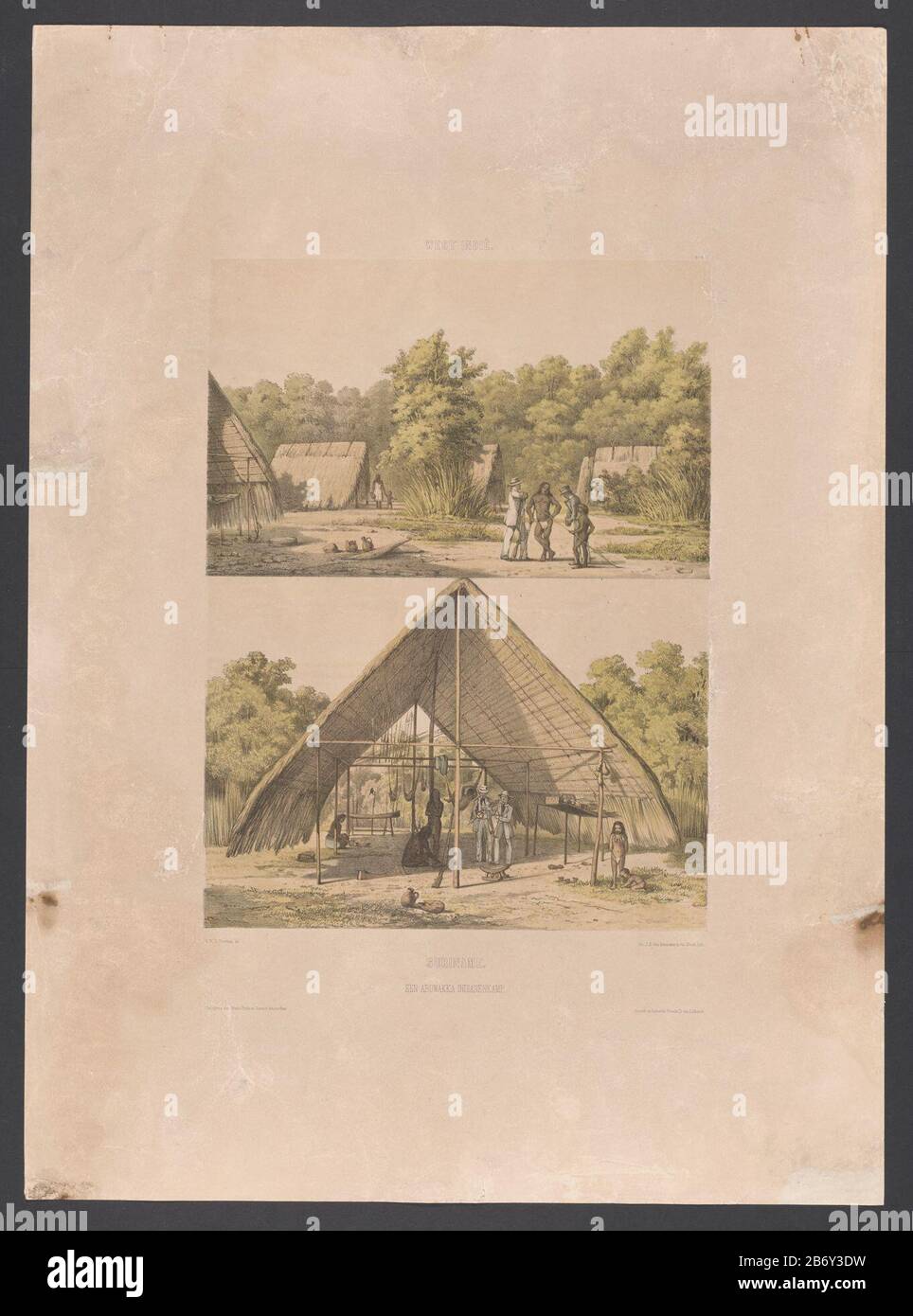Deux visages sur un camp du Suriname Arawak. Print fait partie d'un dossier avec dix-sept bladen. Fabricant : print maker: Jonkheer Jacob Eduard van Heemskerck of Beast (indiqué sur l'objet) à dessiner de: Gerard Voorduin (indiqué sur l'objet) bouton: Steendrukkerij Industrie (indiqué sur l'objet) éditeur: Frans Buffa en Zonen (classé) Lieu de fabrication: Printmaker: Pays-Bas à dessiner: Amsterdam Éditeur: Utrecht Éditeur: Amsterdam Date: Amsterdam Éditeur: Amsterdam: Amsterdam Date: 1860 - 1862 matériau: Technique du papier: Lithographie de couleur (procédé) Dimensions: Feuille: H 664 mm × W 484 mmToeliechtVolgens le texte correspondant Banque D'Images Deux visages sur un camp du Suriname Arawak. Print fait partie d'un dossier avec dix-sept bladen. Fabricant : print maker: Jonkheer Jacob Eduard van Heemskerck of Beast (indiqué sur l'objet) à dessiner de: Gerard Voorduin (indiqué sur l'objet) bouton: Steendrukkerij Industrie (indiqué sur l'objet) éditeur: Frans Buffa en Zonen (classé) Lieu de fabrication: Printmaker: Pays-Bas à dessiner: Amsterdam Éditeur: Utrecht Éditeur: Amsterdam Date: Amsterdam Éditeur: Amsterdam: Amsterdam Date: 1860 - 1862 matériau: Technique du papier: Lithographie de couleur (procédé) Dimensions: Feuille: H 664 mm × W 484 mmToeliechtVolgens le texte correspondant Banque D'Images