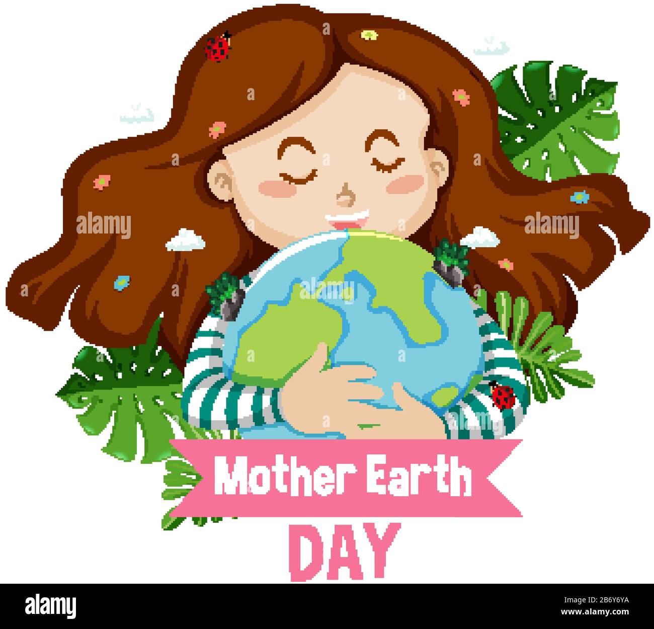 Motif poster pour la fête de la mère de la terre avec Happy girl dans l'illustration de fond Illustration de Vecteur