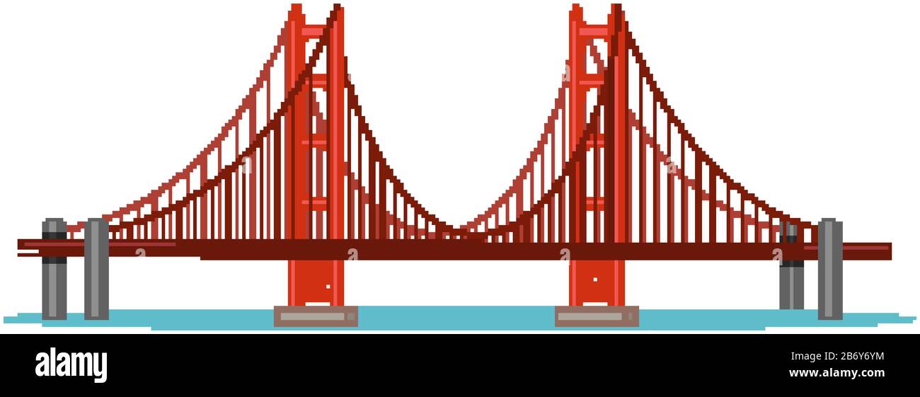 Grand pont à travers l'océan dans l'illustration de couleur rouge Illustration de Vecteur