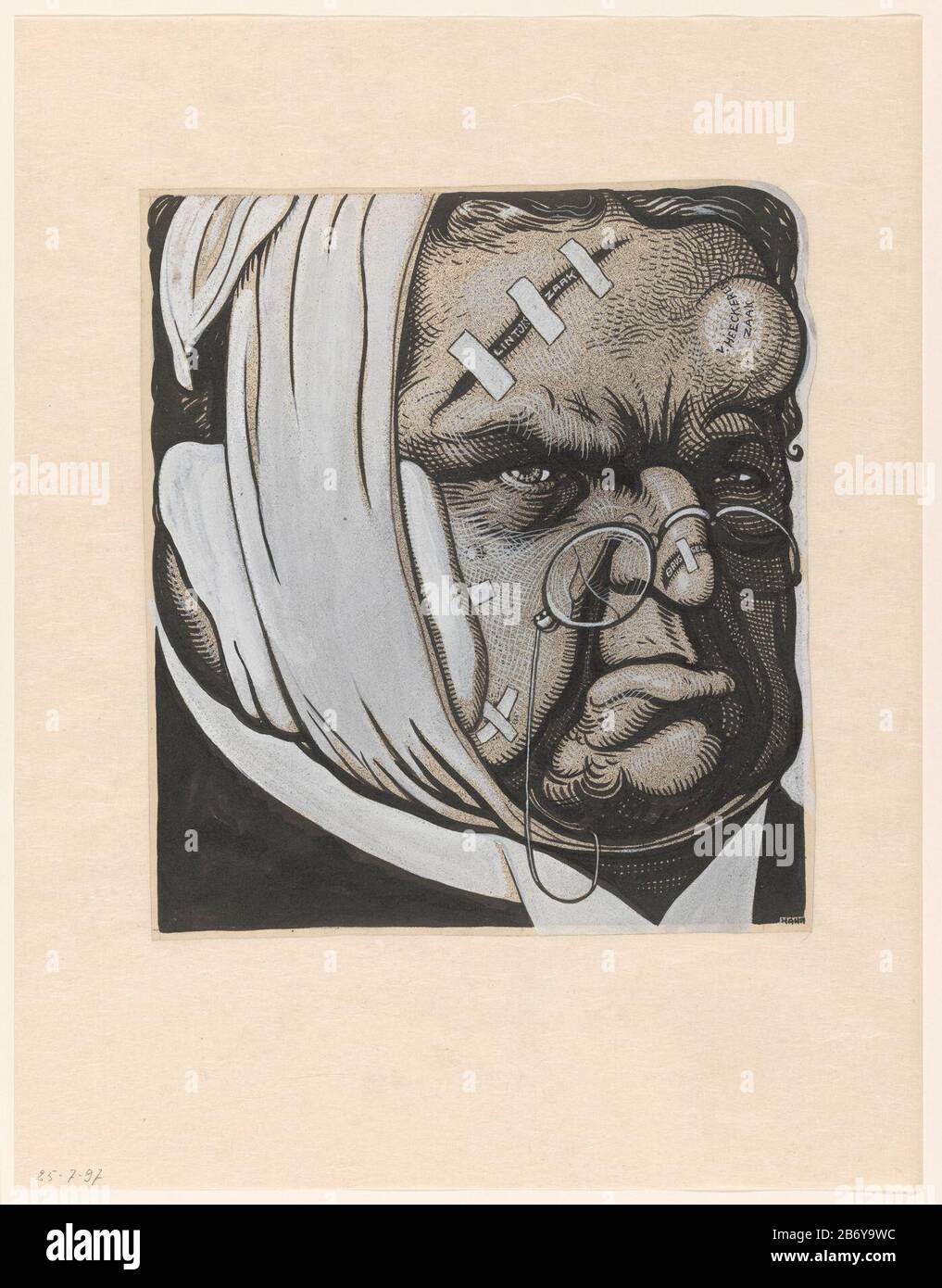 Karikatuur van Abraham Kuyper, na de reis naar Brussel en de zaak van Heeckeren Draft prent. Fabricant : illustrateur Albert Hahn (I) artiste Albert Hahn (II) Date: 1887 à 1918 et / ou 1904 - 1953 Caractéristiques physiques: Crayon, brosse et stylo en noir, blanc dékverf matériel: Crayon papier couleur encre technologie: Stylo / pinceau dimensions: H 309 mm × W 273 mm Objet: Caricatures politiques et satirescaricatures (types humains) personne historique (Kuyper, Abraham) - personne historique (Kuyper, Abraham) Dépeint seul (+ caricature  portrait) Qui : Abraham Kuyper Banque D'Images