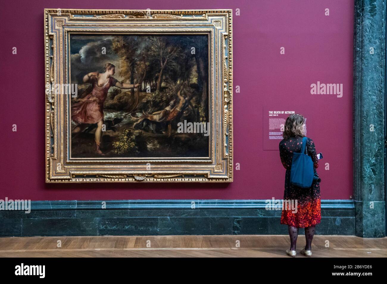 Londres, Royaume-Uni. 12 mars 2020. La mort d'Actaeon - Titien: Amour, Désir, mort - une nouvelle exposition à la galerie nationale de teh qui réunit les six peintures de la série commandée par le prince Philippe d'Espagne, le futur roi Philippe II, en 1551. Ils sont rassemblés de Boston, Madrid et Londres pour la première fois depuis plus de quatre siècles. Il se déroule du 16 mars au 14 juin 2020. Crédit: Guy Bell/Alay Live News Banque D'Images