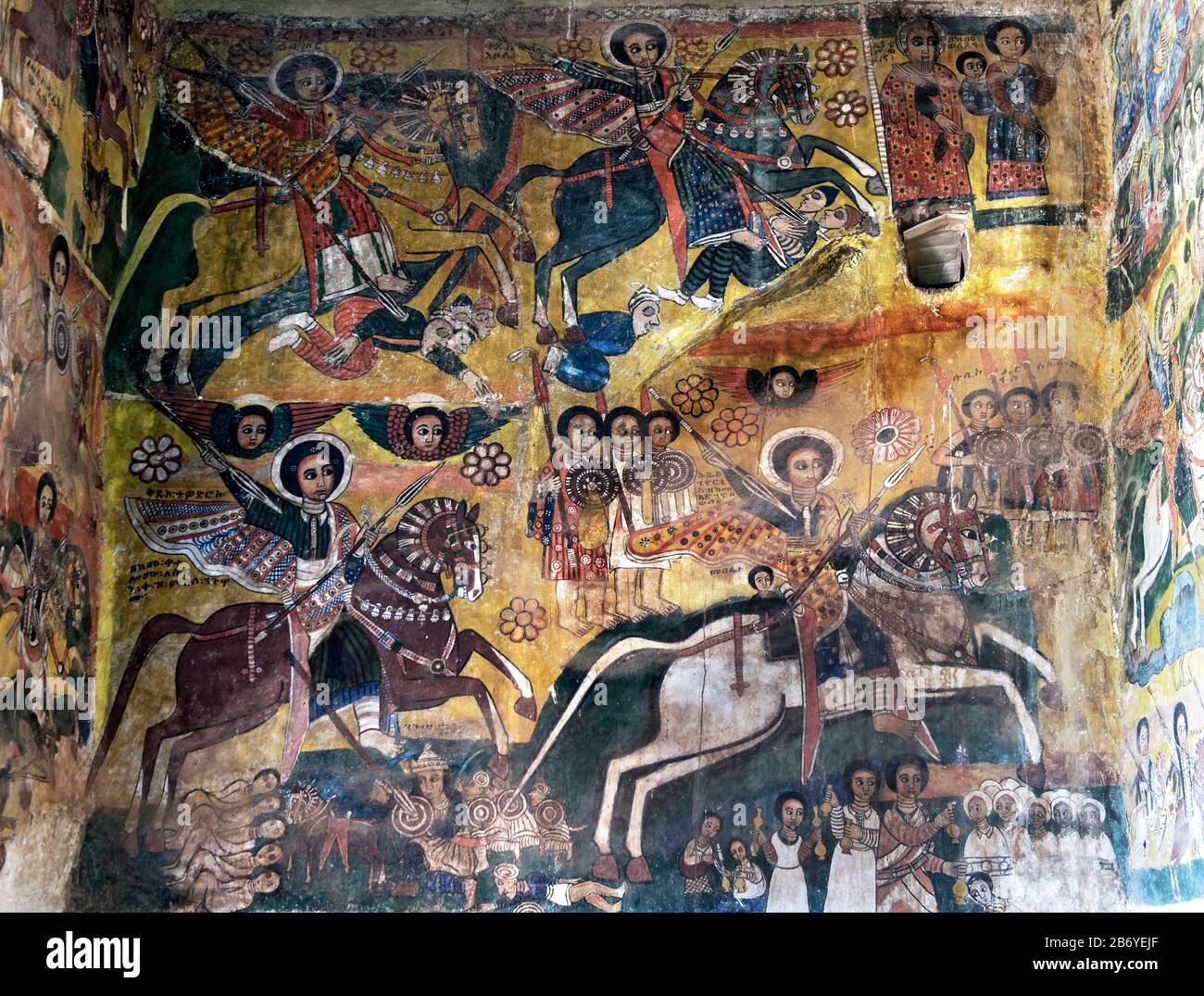 Fresque dans l'église Abreha wa Atsbaha, région de Gheralta, Tigray, Ethiopie Banque D'Images