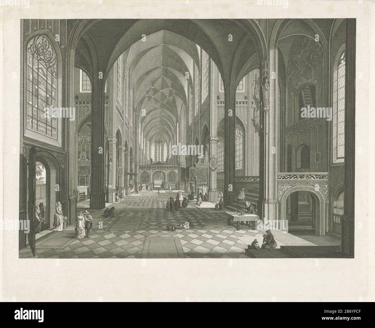 Kerkinterieur l'intérieur d'une église catholique romaine. Gauche sur les hommes richement habillés de l'église. Droite est un homme derrière une table. Dans l'un des autels latéraux un prêtre portant le mauvais op. Fabricant : printmaker, Noah van der Meer (II) Lieu de fabrication: Leiden Date: 1751 - 1822 Caractéristiques physiques: Gravure et engrama matériau: Papier technique: Gravure / engrama (processus d'impression) Dimensions: Bord de la plaque: H 247 mm × W 303 mm Objet : intérieur de la messe Sainte de l'église (service divin, surtout, ou Église catholique romaine) Banque D'Images