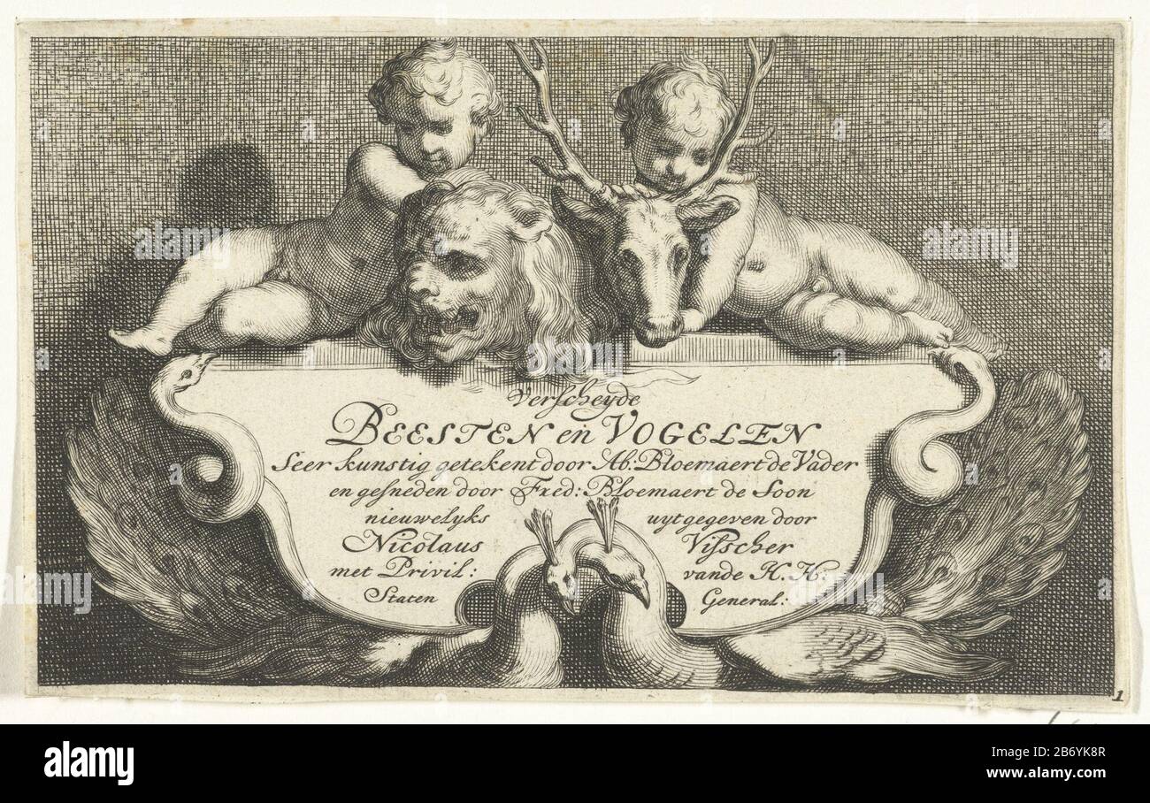 Kinderen en dieren Dieren (servietitel) la plaque avec texte néerlandais est portée par des serpents et des roosters. Au-dessus du texte signe un lion et deux petits enfants. Titre imprimé pour une série de 14 photos avec dieren natif différent. Fabricant : print maker: Frederick Bloemaert (indiqué sur l'objet) à partir de: Abraham Bloemaert (indiqué sur l'objet) éditeur: Nicolaes Visscher (i) (indiqué sur l'objet) fournisseur de privilèges: Etats général (propriété cotée) Lieu de fabrication: Printmaker: Utrecht Éditeur: Amsterdam Date: Après 1635 - 1670 Caractéristiques physiques: Engraa et matériel de gravure: Technpaper Banque D'Images