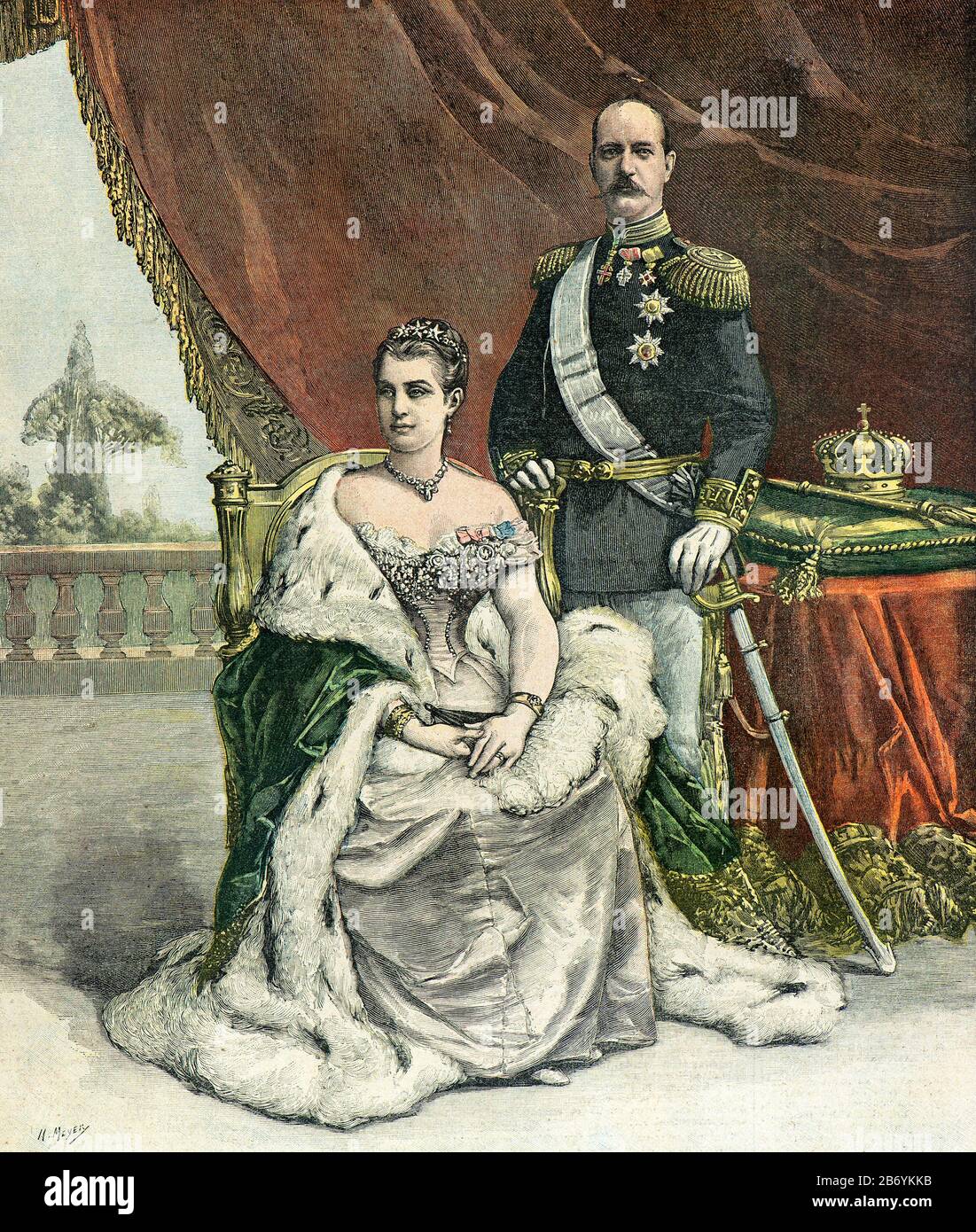 Meyer Henri ( 1841 - 1899 ) - Portrait du roi Georges I de Grèce (1863 - 1913) et Reine Olga Constantinovna (1851 - 1926) - Collection privée Banque D'Images