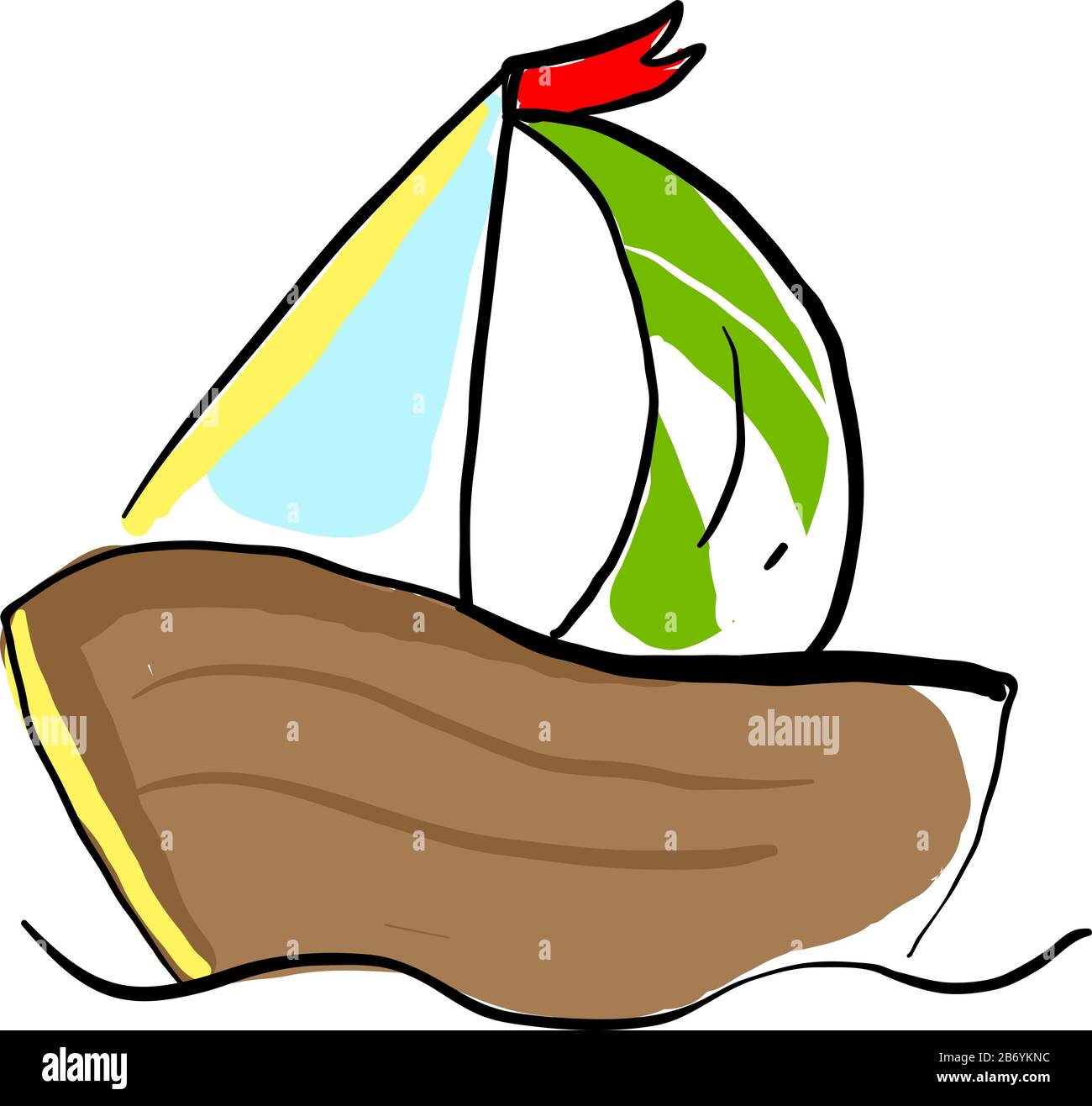 Bateau marron sur l'eau, illustration, vecteur sur fond blanc. Illustration de Vecteur