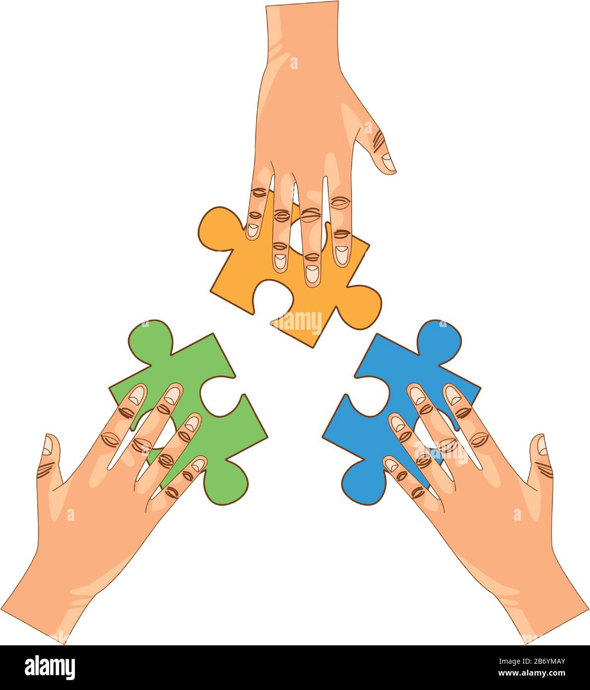 mains avec puzzle pièces de jeu icône isolée Illustration de Vecteur