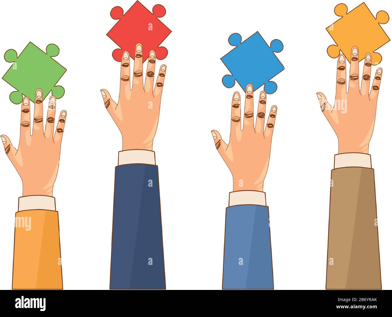 mains avec puzzle pièces de jeu icône isolée Illustration de Vecteur