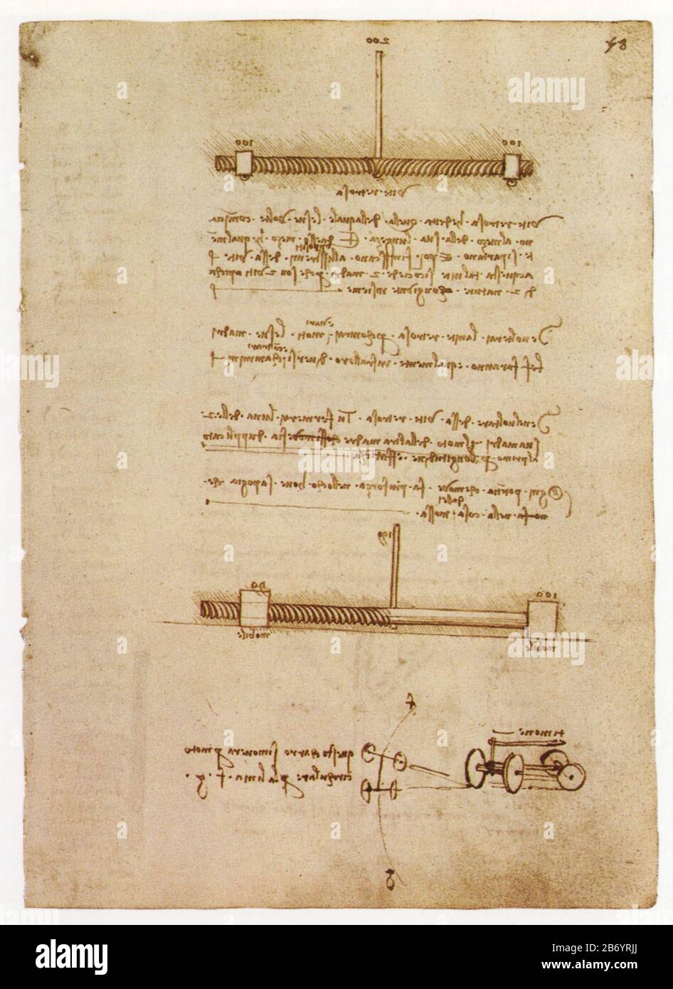 Léonard de Vinci. Inverser la vis et le volant du chariot. 1495-1499 Banque D'Images