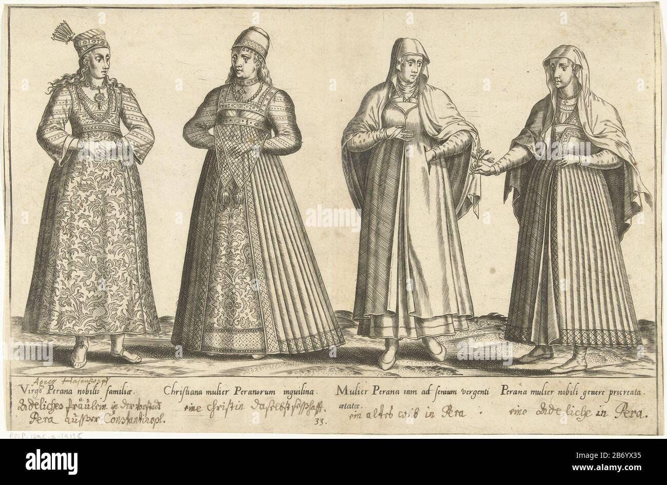Kleding van vrouwen uit Constantinopel rond 1580 Traditionele kleding van  over de hele wereld rond 1580 (servietitel) Imprimer un livre sur les  vêtements du XVIe siècle vers 1580. Quatre femmes du district