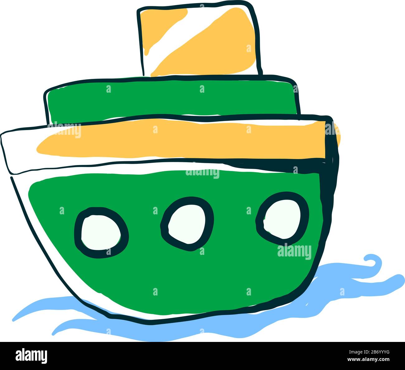 Bateau vert sur l'eau, illustration, vecteur sur fond blanc. Illustration de Vecteur