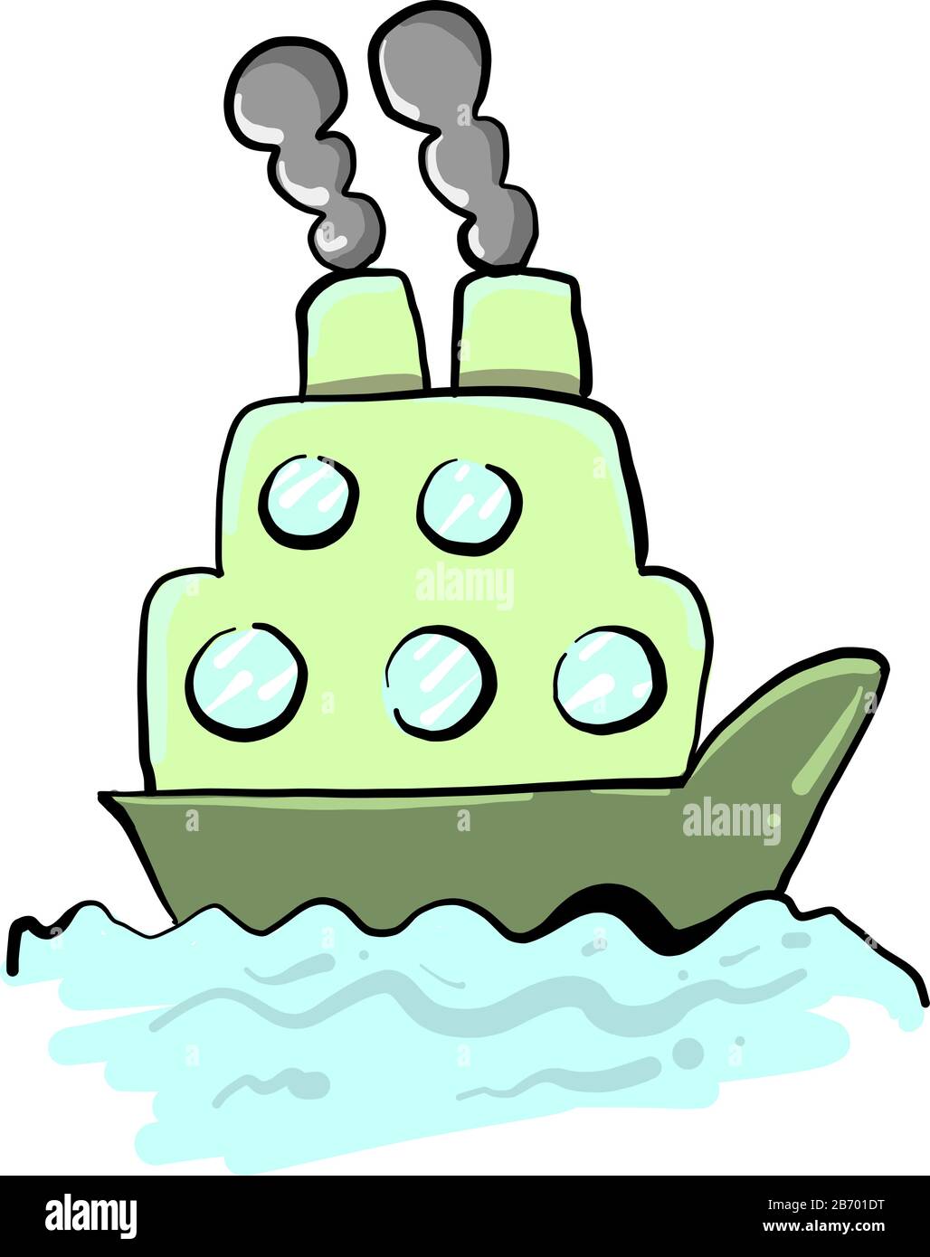 Bateau vert sur l'eau, illustration, vecteur sur fond blanc. Illustration de Vecteur