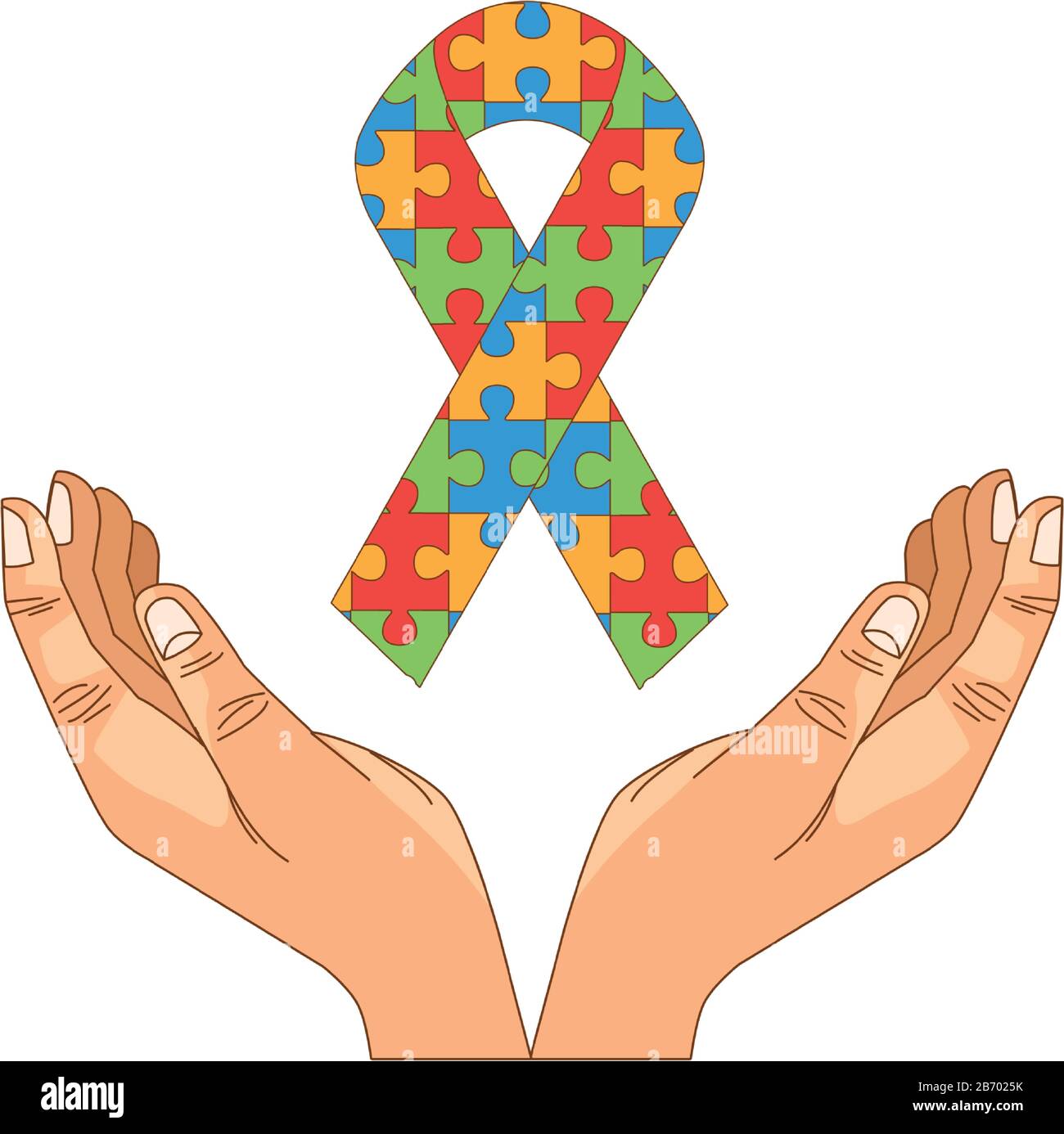 ruban de campagne de levée des mains avec pièces de jeu de puzzle Illustration de Vecteur