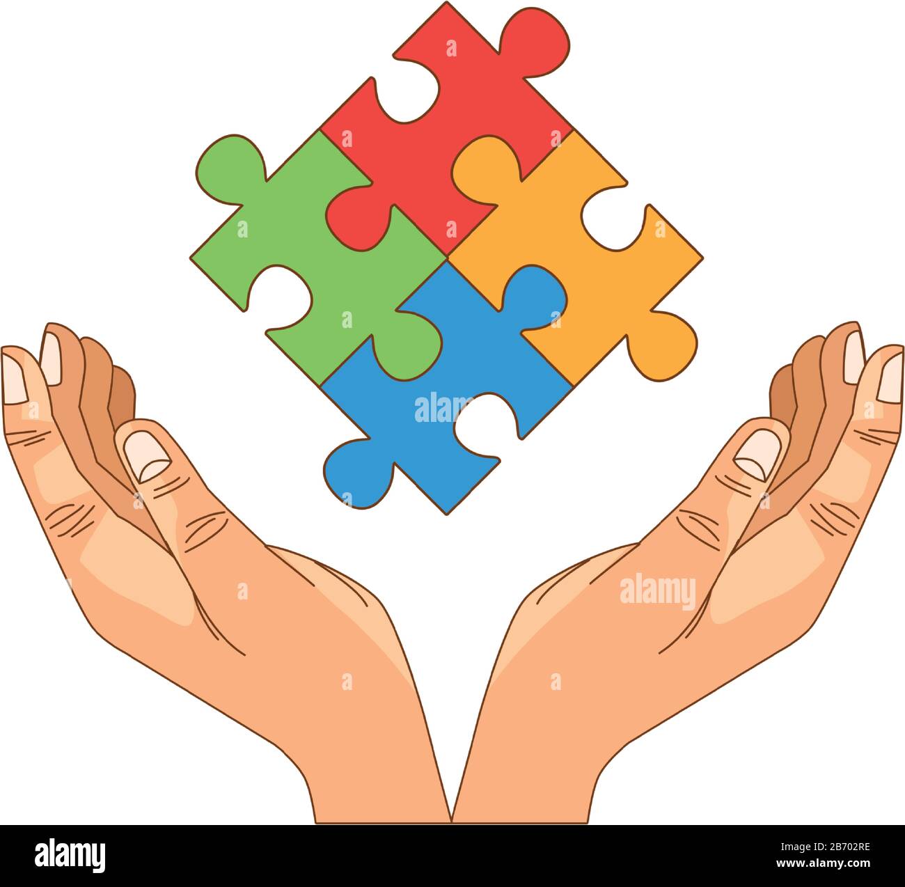 mains avec puzzle pièces de jeu icône isolée Illustration de Vecteur